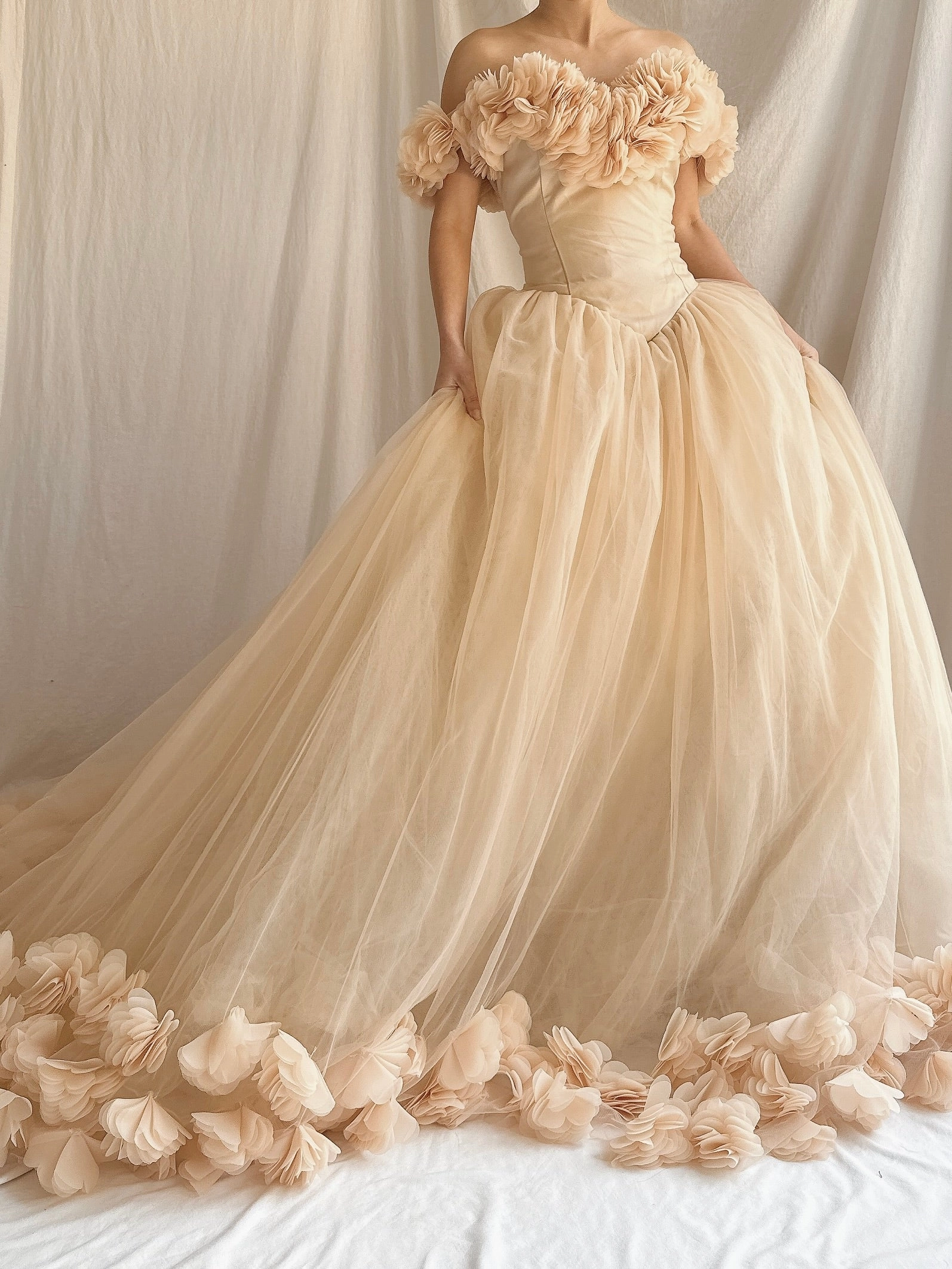 Nude Peach Tulle Flower Dress - S-L