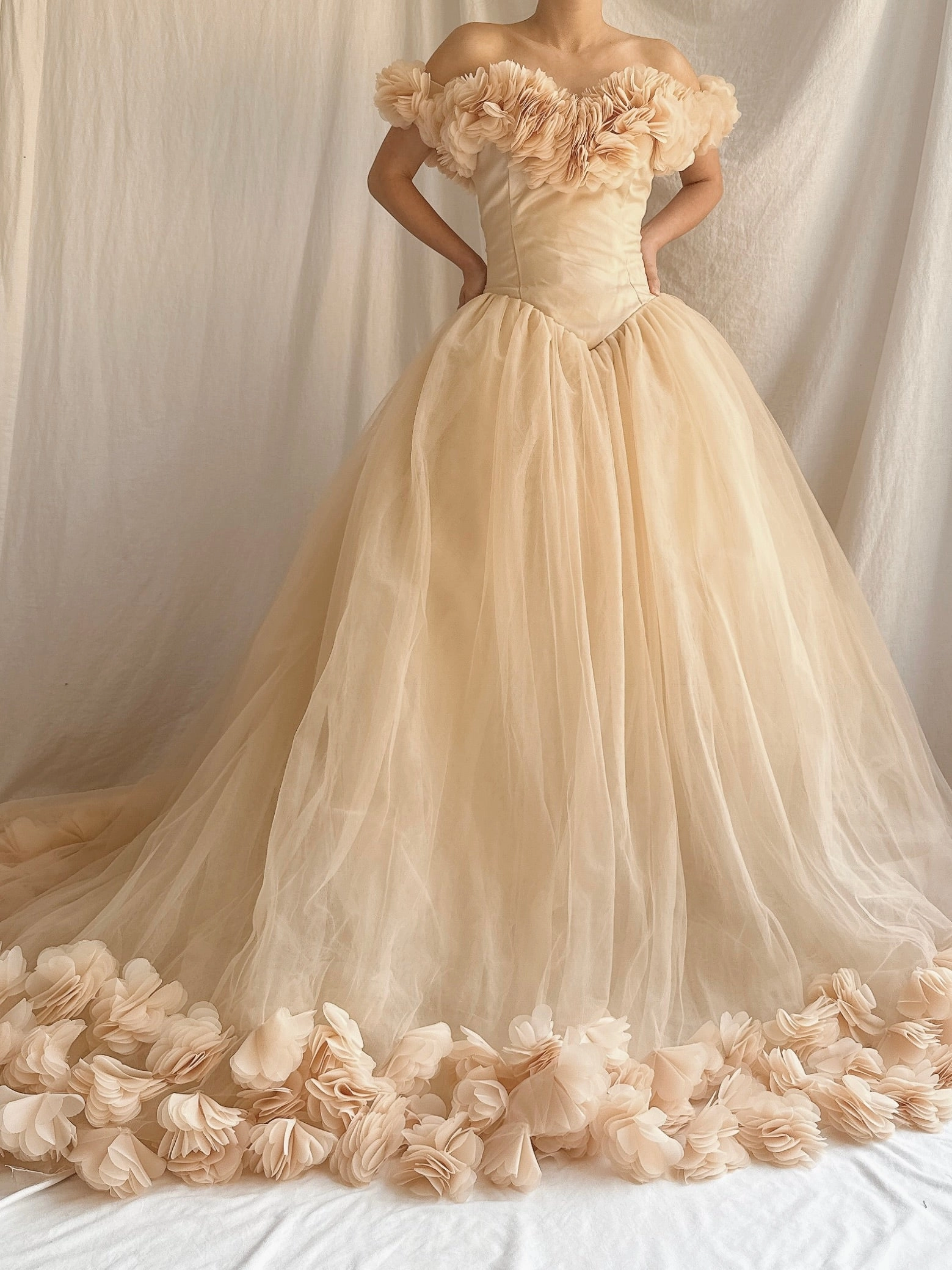 Nude Peach Tulle Flower Dress - S-L