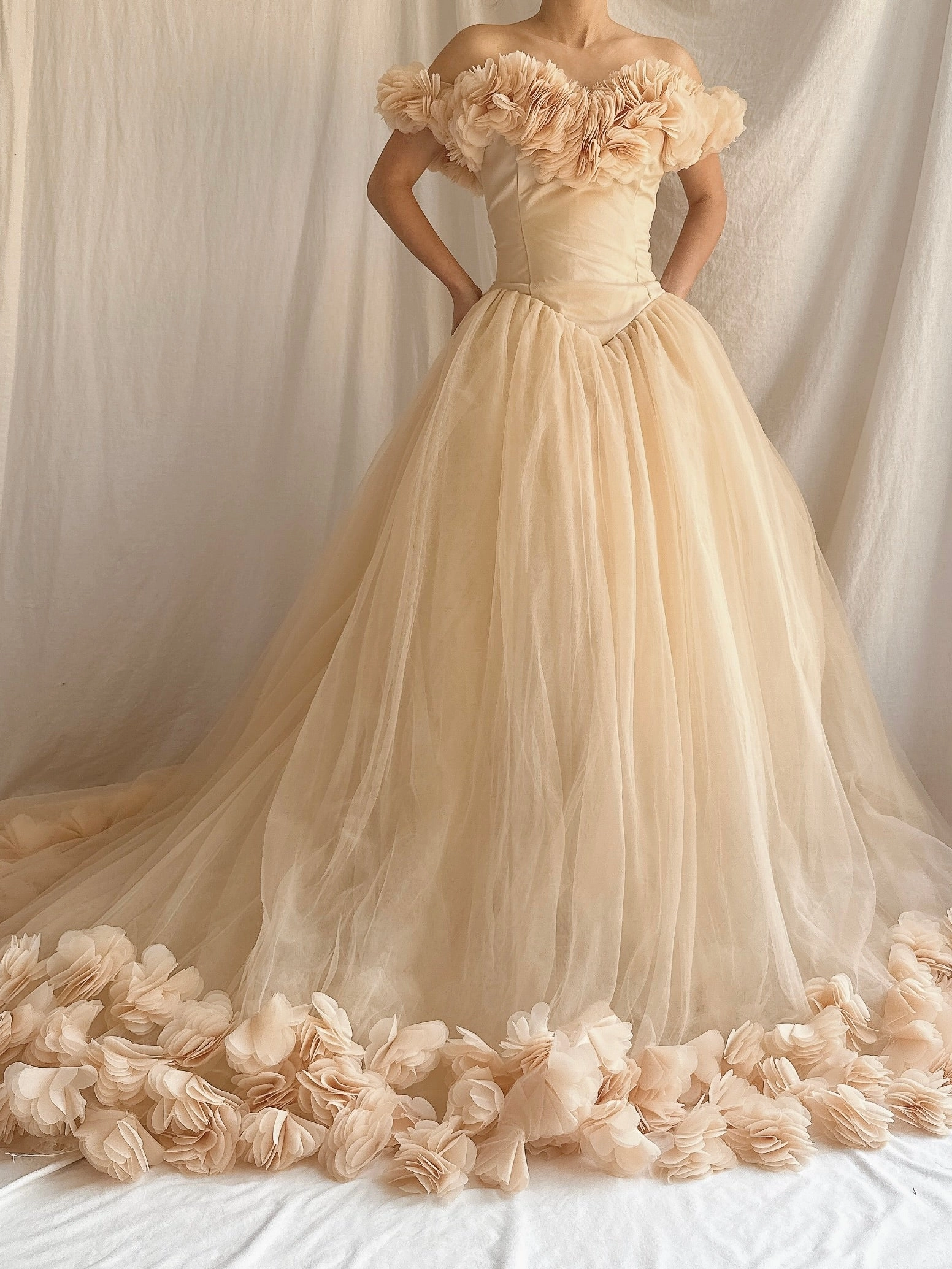 Nude Peach Tulle Flower Dress - S-L