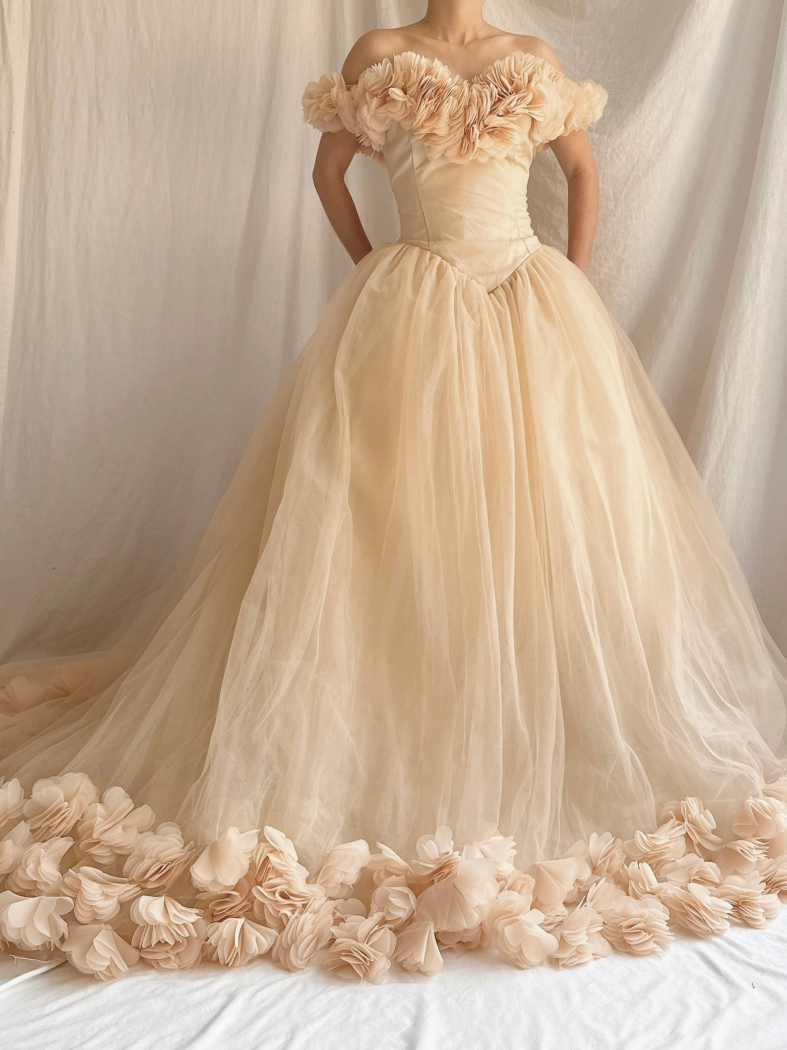 Nude Peach Tulle Flower Dress - S-L