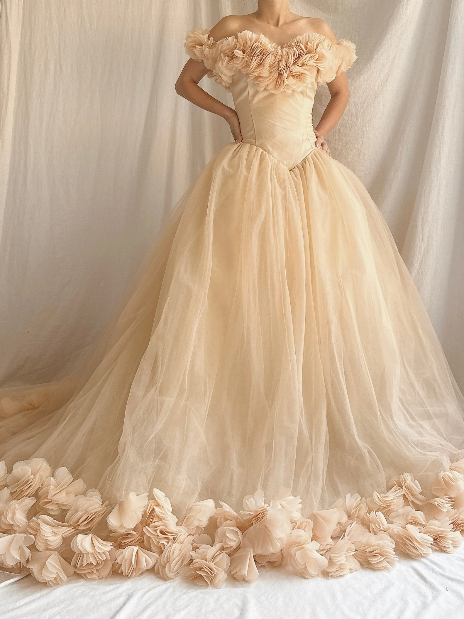 Nude Peach Tulle Flower Dress - S-L