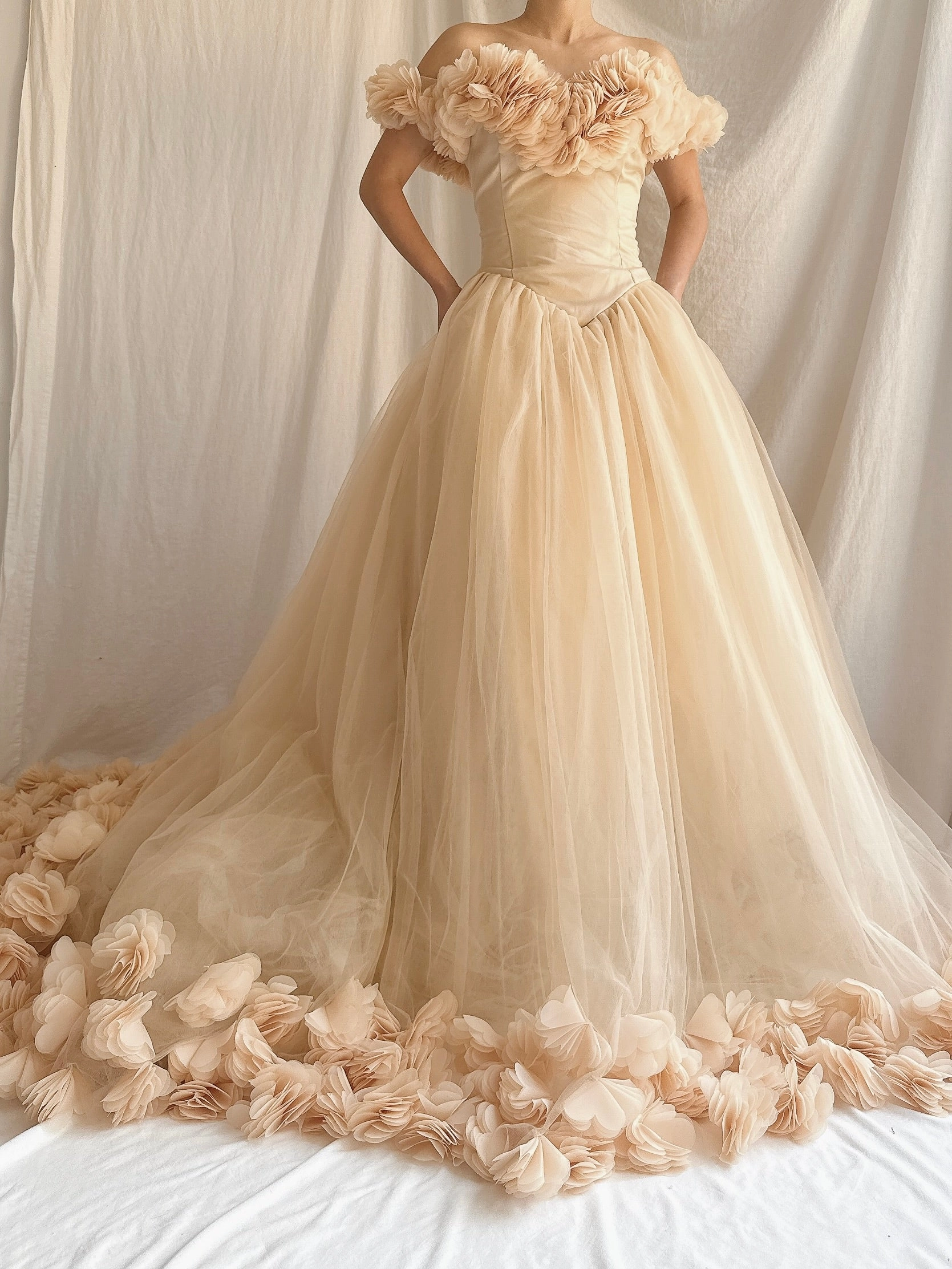 Nude Peach Tulle Flower Dress - S-L