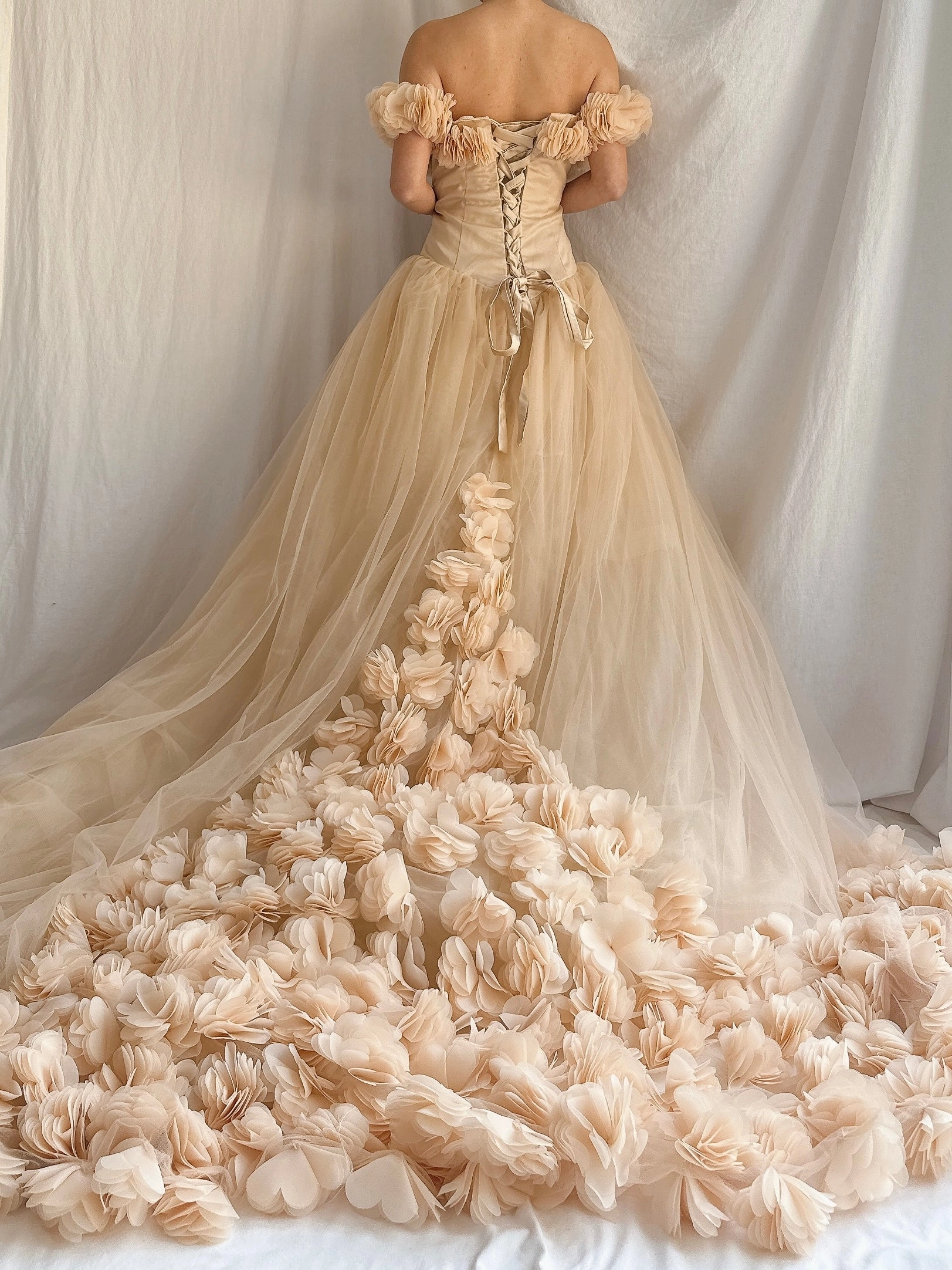 Nude Peach Tulle Flower Dress - S-L