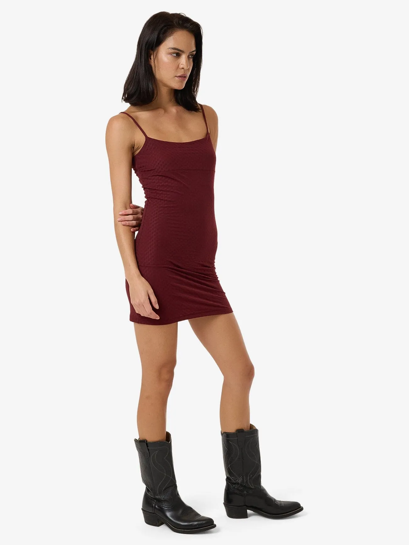 Petra Mesh Mini Dress - Dark Cherry