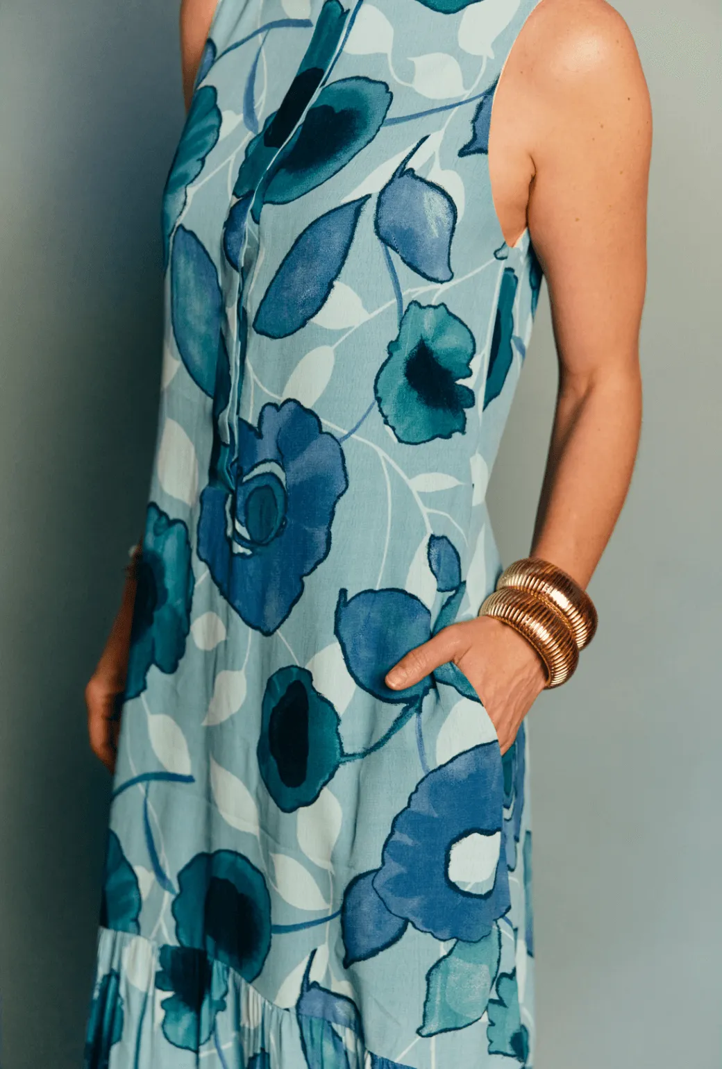 Placket Front Gown - Aquamarine