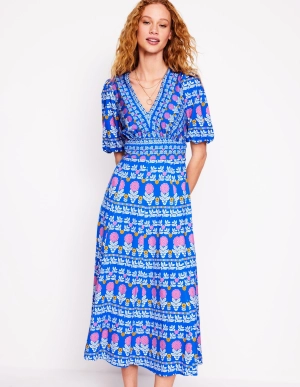 Ponte Puff Sleeve Tea Dress-Gallery Blue. Dahlia Garden