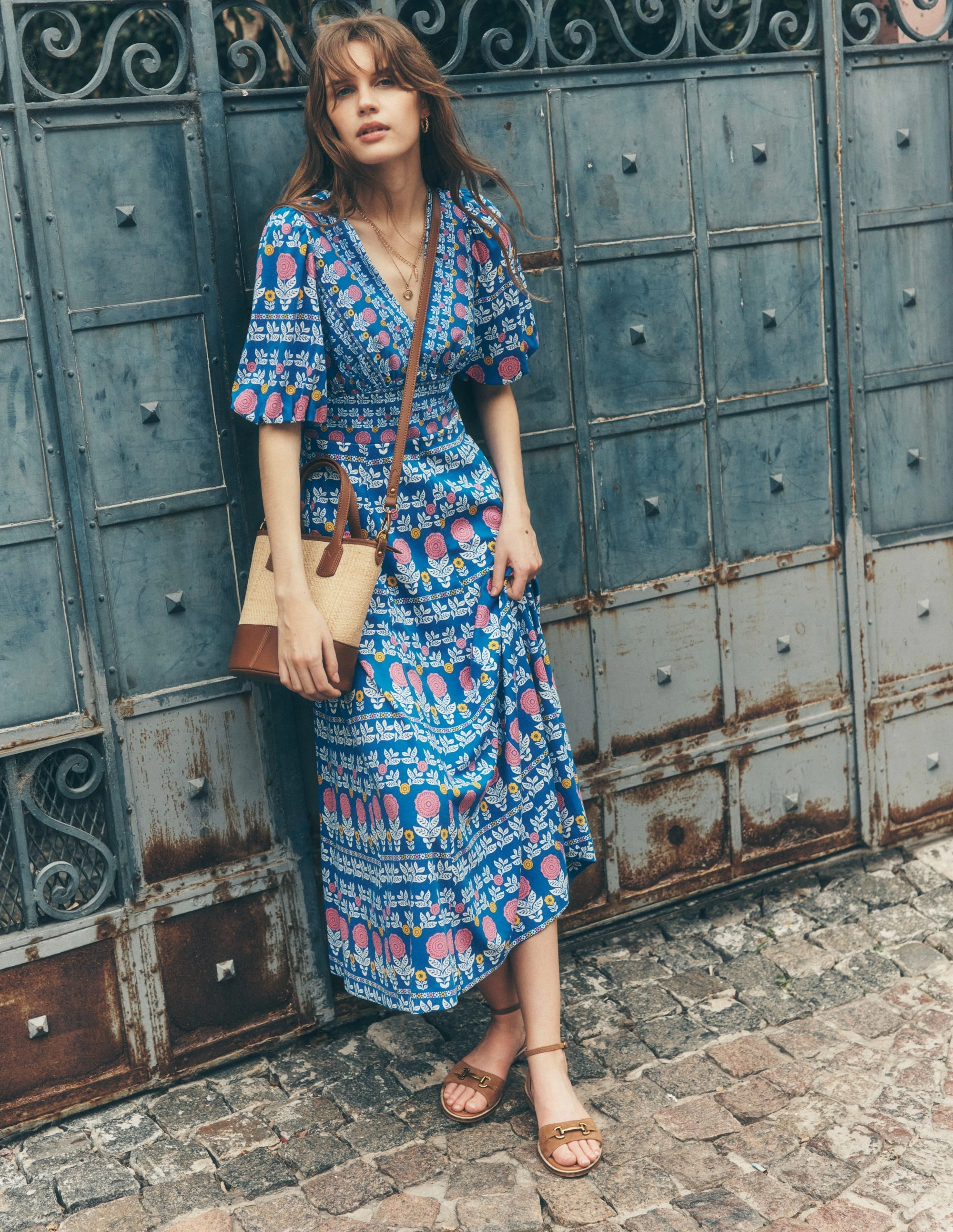 Ponte Puff Sleeve Tea Dress-Gallery Blue. Dahlia Garden