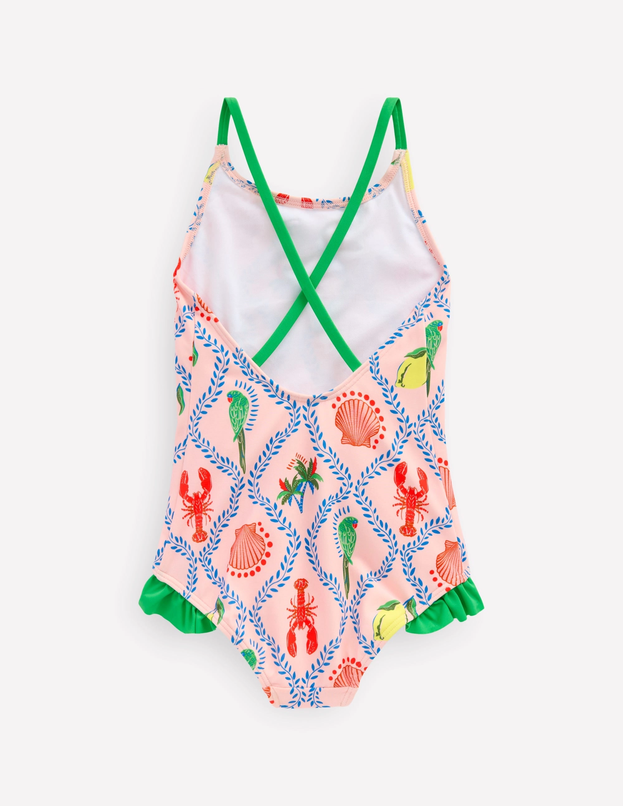 Pretty Cross-Back Swimsuit-Chalk Pink Tropical Print