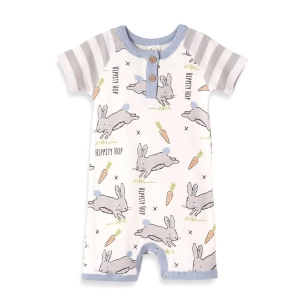 "easter Parade" Henley Shortie Romper For Baby Boys In Blue/ivory
