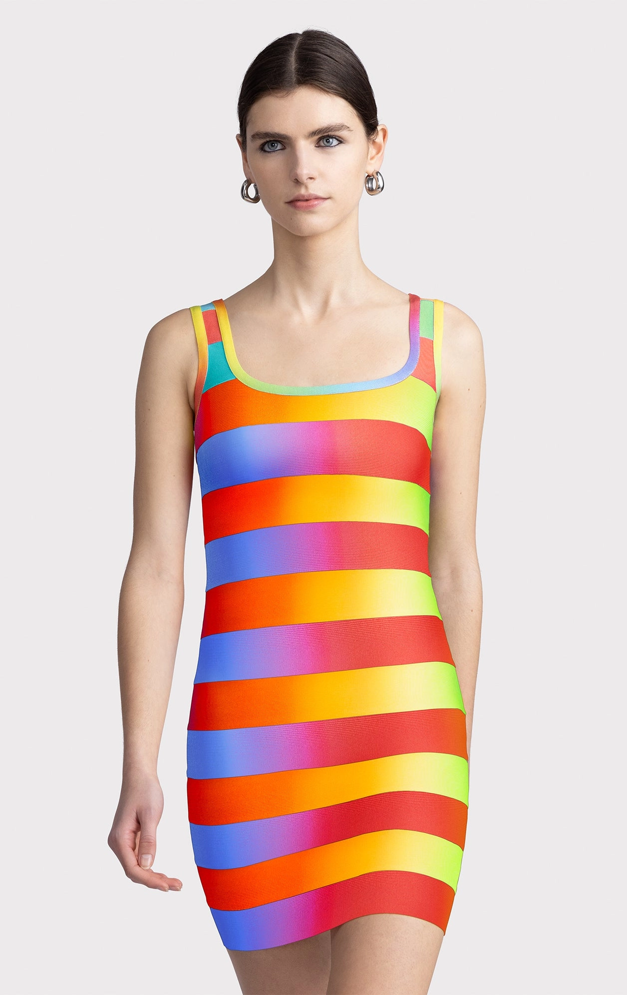 RAINBOW BANDAGE SCOOP TANK MINI DRESS