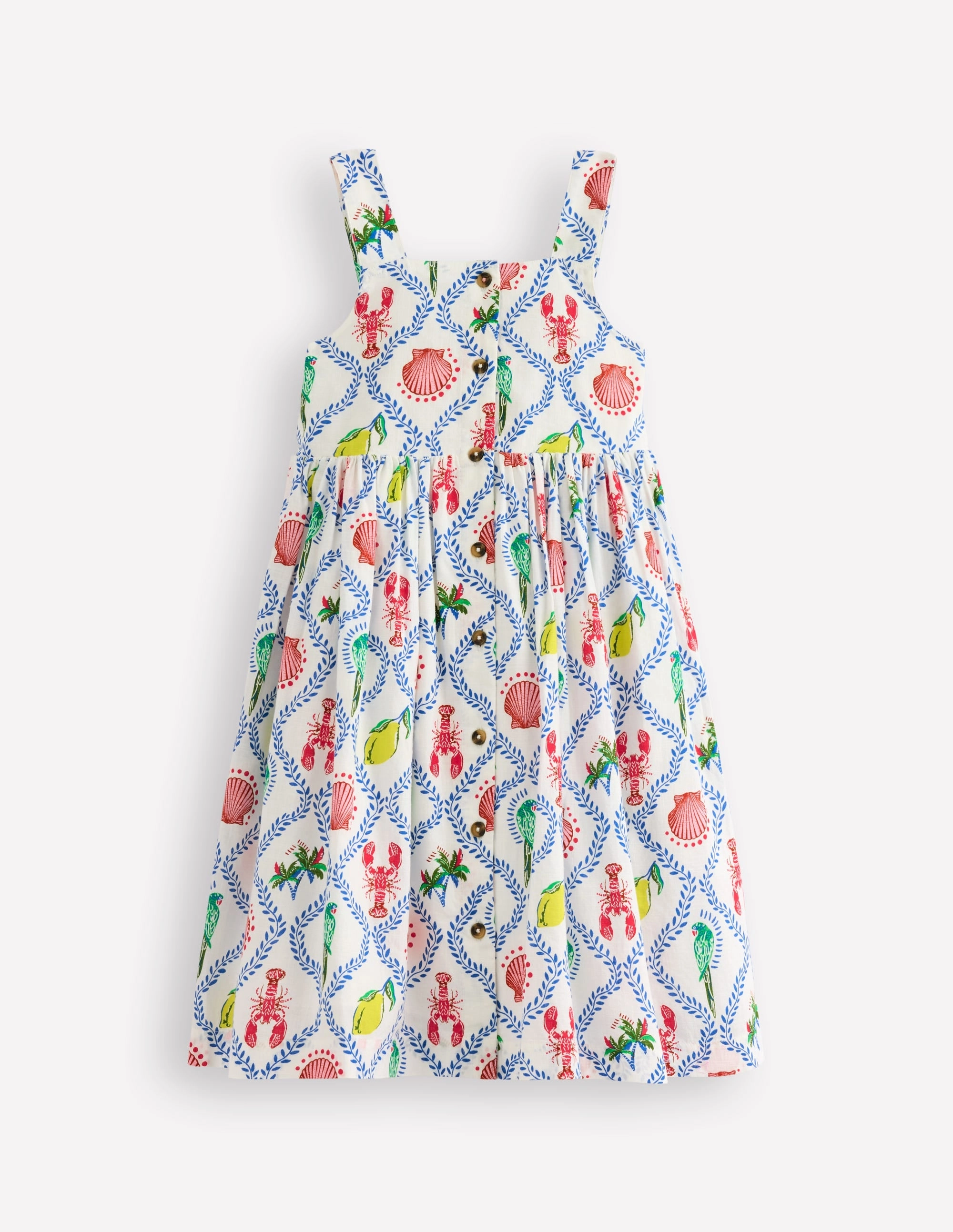 Remy Button Through Dress-Multi Holiday Tile