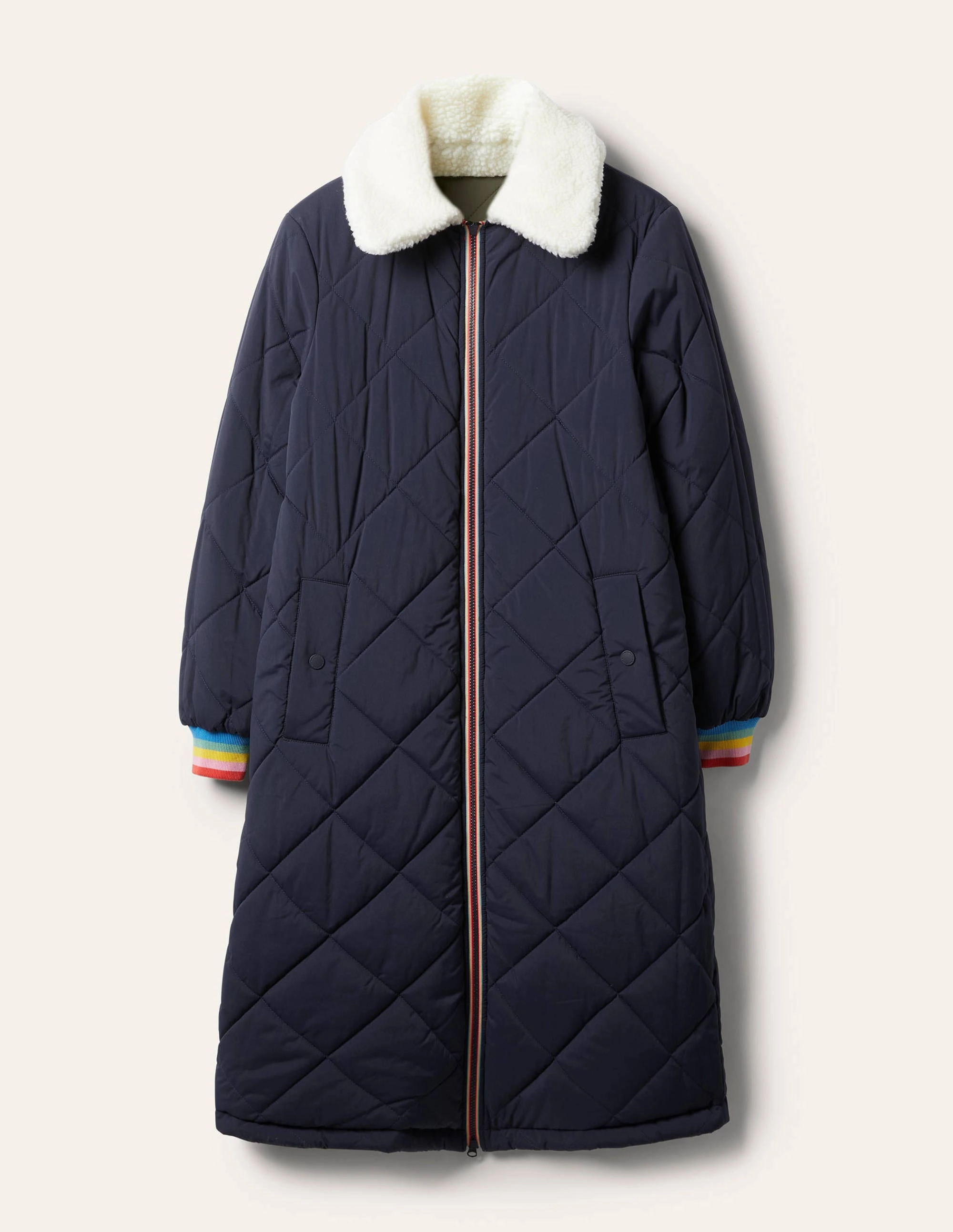 Reversible Quilted Puffer Coat-Khaki