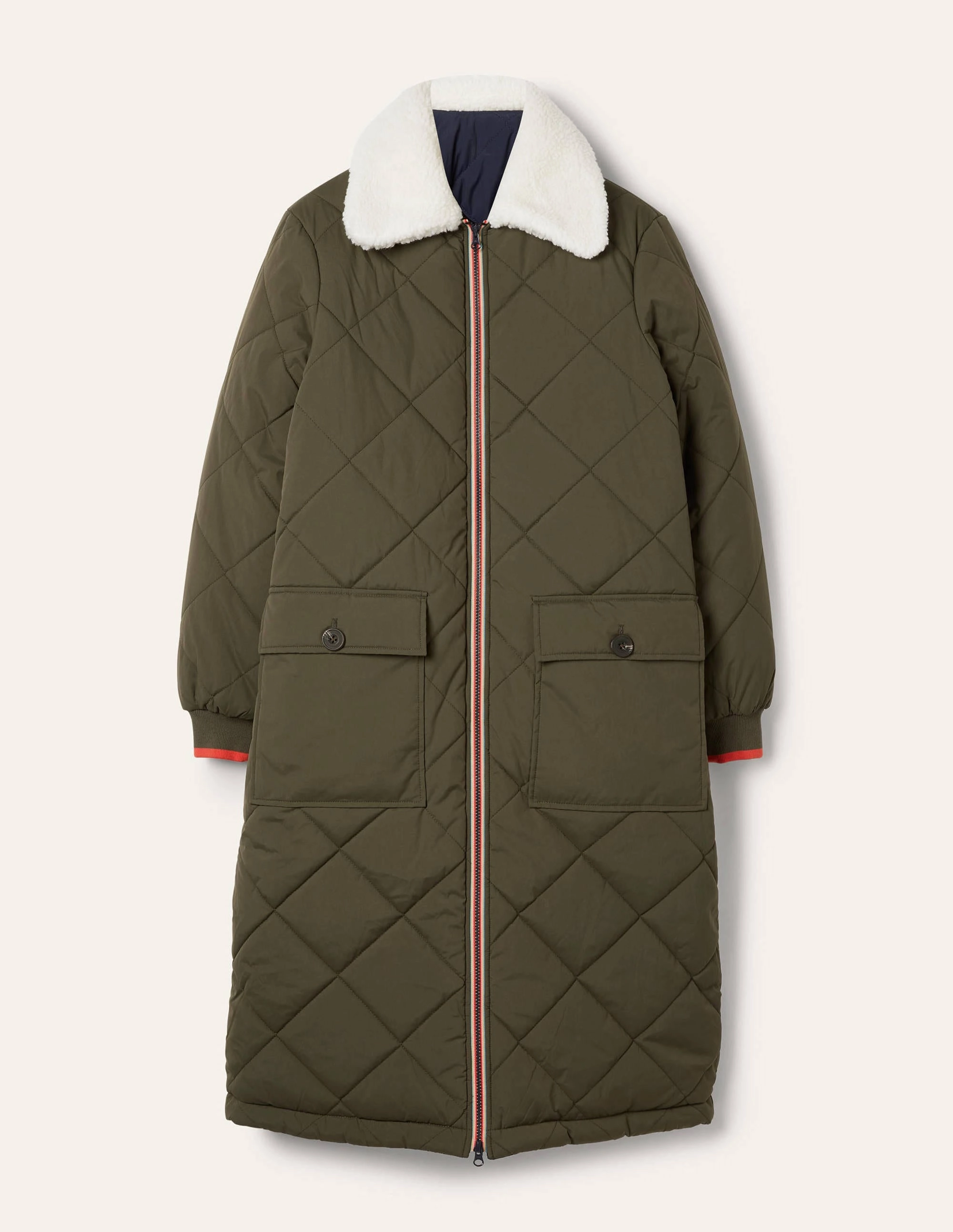 Reversible Quilted Puffer Coat-Khaki