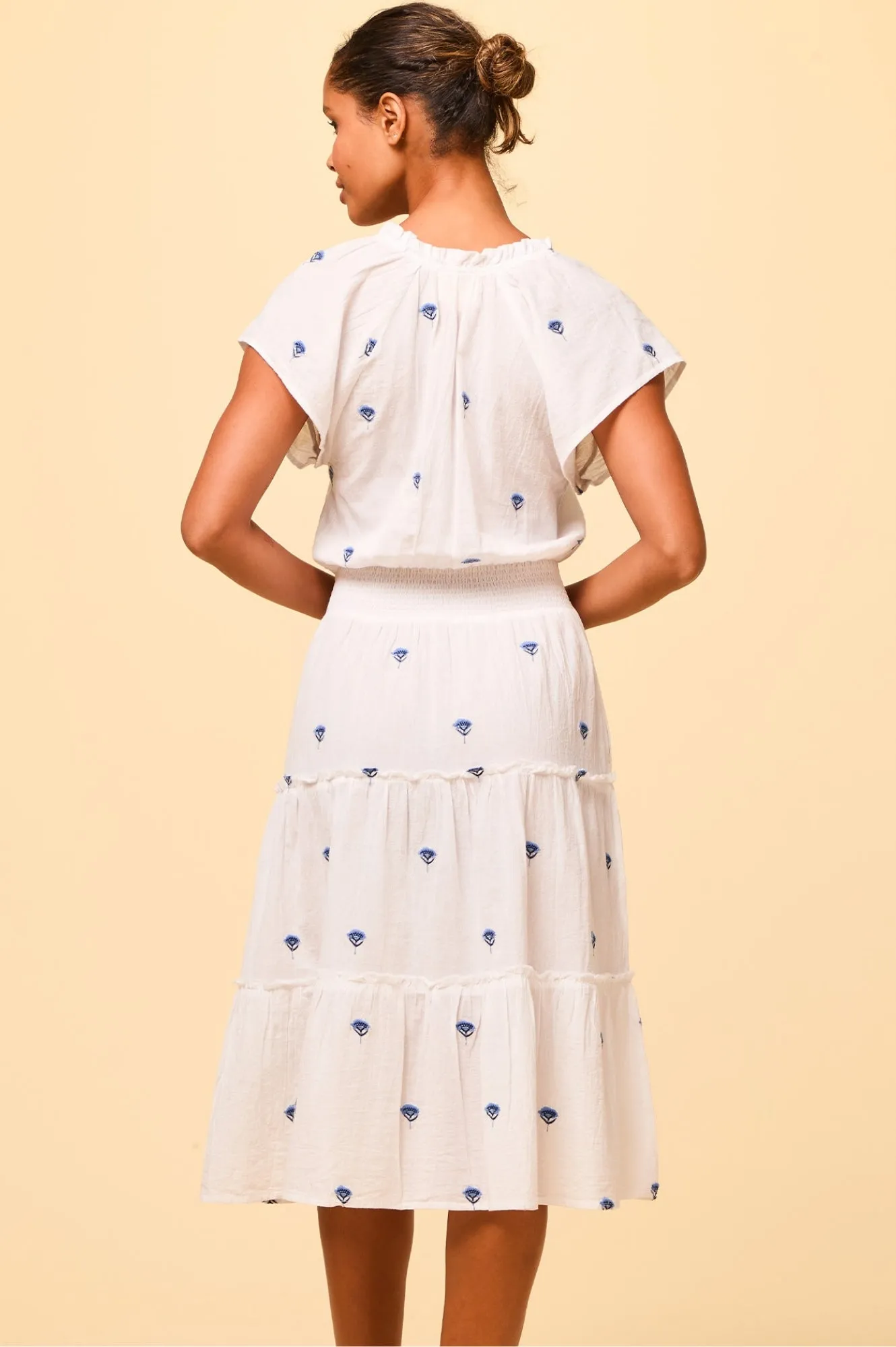 Riley Embroidered Organic Cotton Dress | White/Blue