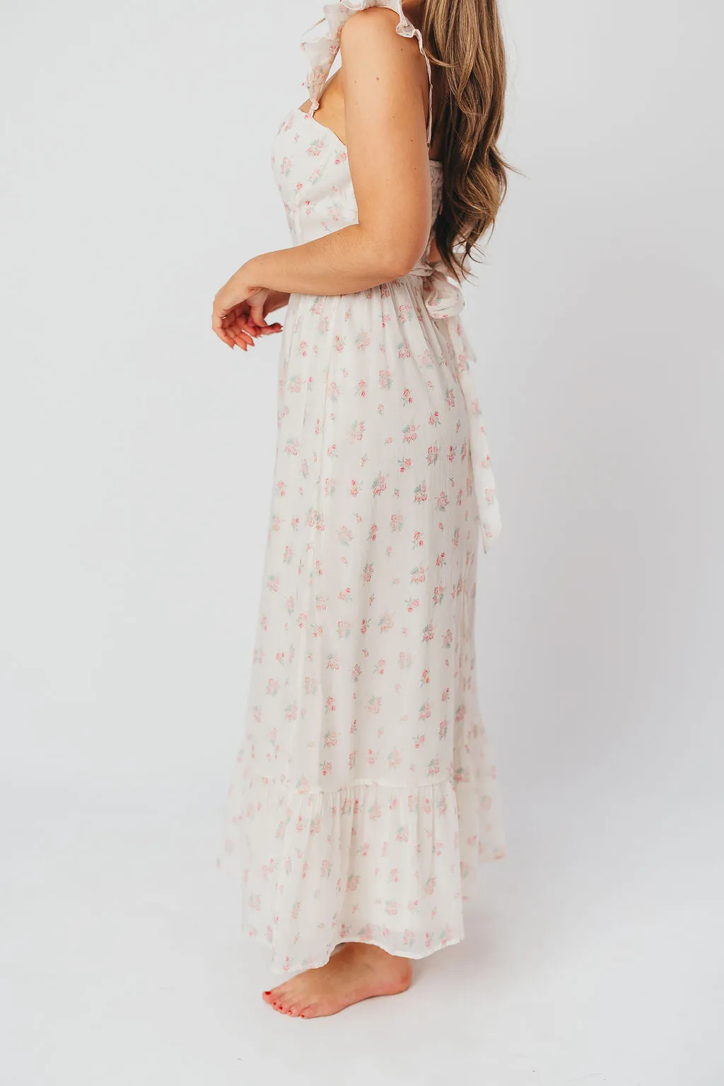 Rosamund Bustier-Style Maxi Dress in Blush Pink Floral - Inclusive Sizing (S-3XL)
