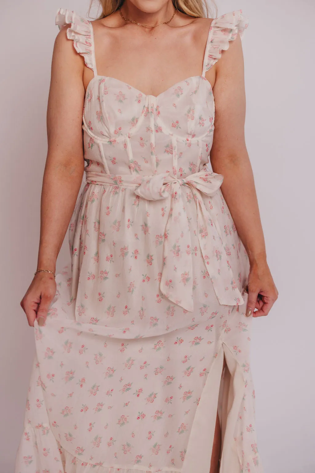 Rosamund Bustier-Style Maxi Dress in Blush Pink Floral - Inclusive Sizing (S-3XL)