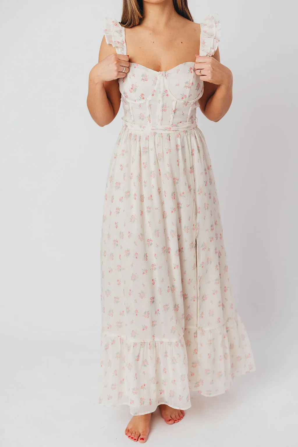 Rosamund Bustier-Style Maxi Dress in Blush Pink Floral - Inclusive Sizing (S-3XL)