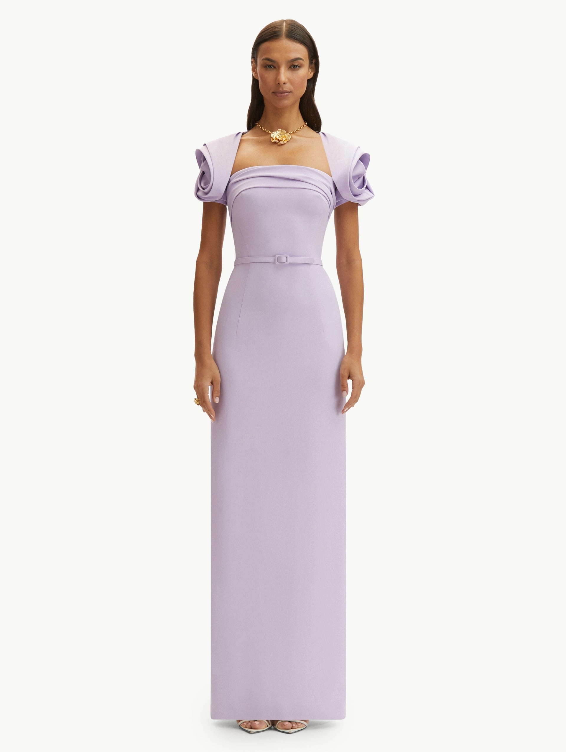 Rosette Sleeve Column Gown