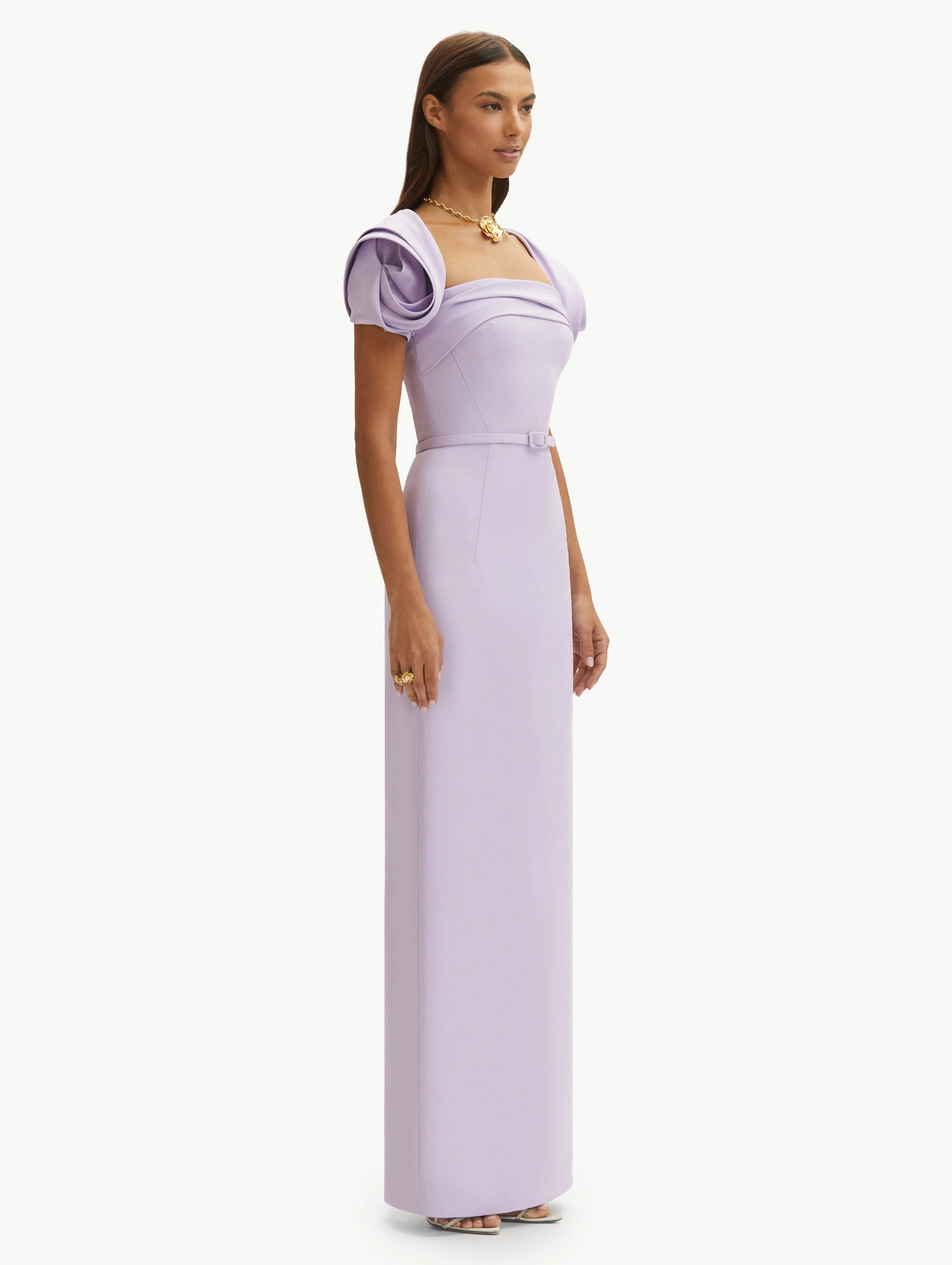 Rosette Sleeve Column Gown