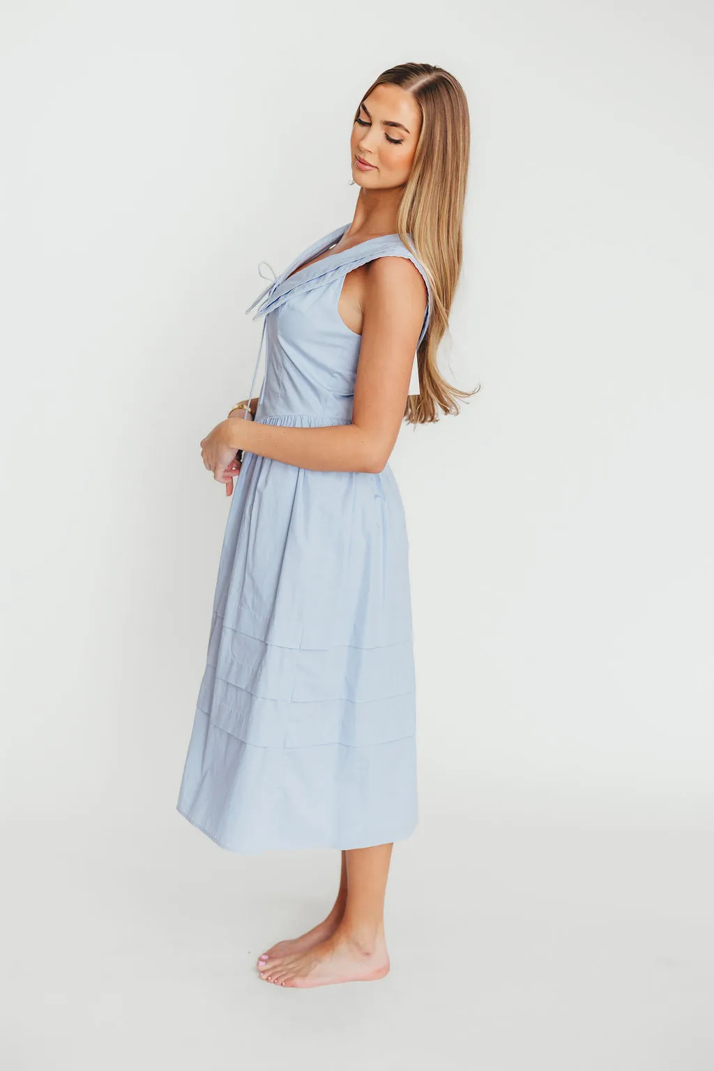 Sailor 100% Cotton Collared Midi Dress in Blue