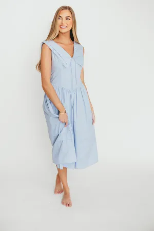 Sailor 100% Cotton Collared Midi Dress in Blue