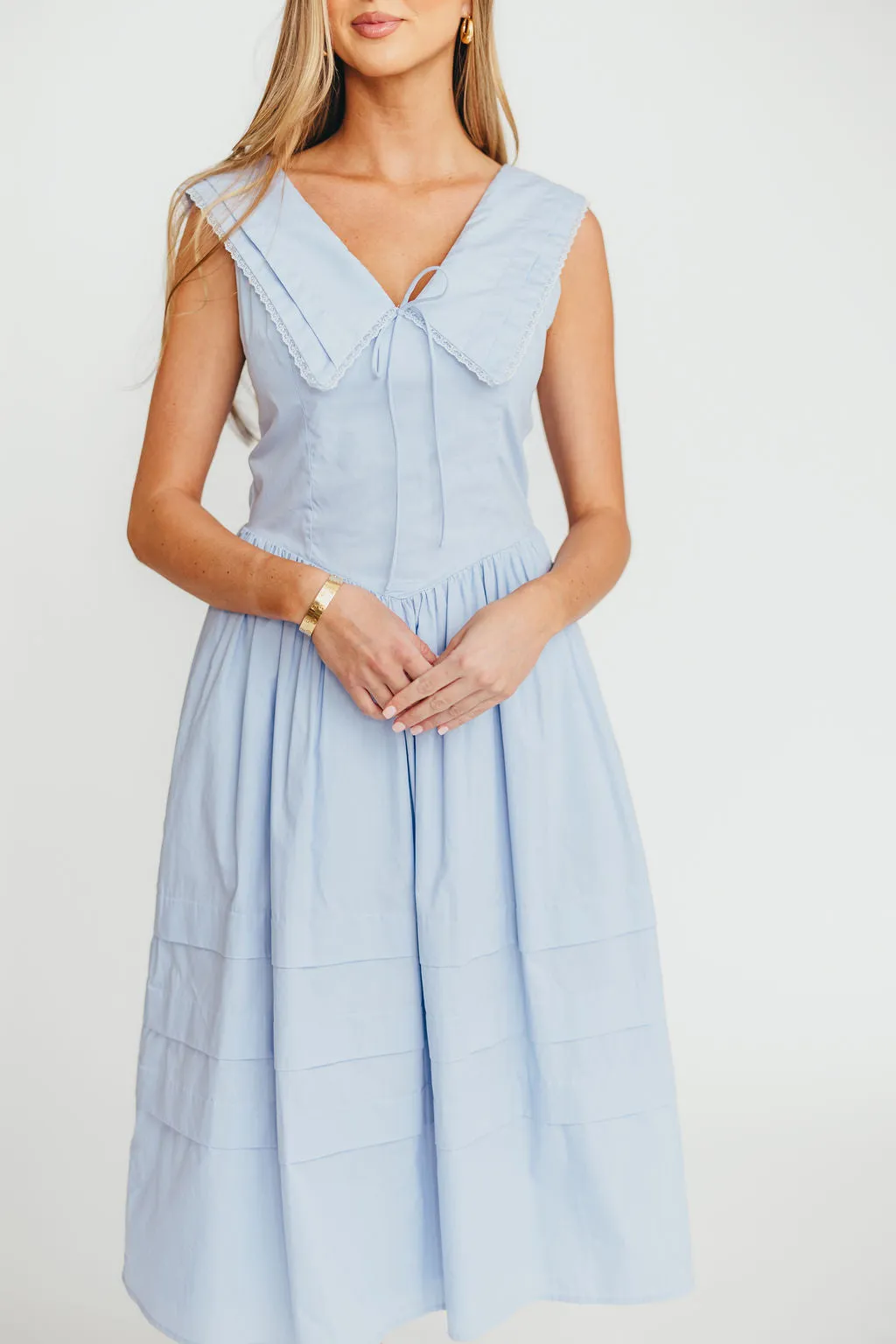 Sailor 100% Cotton Collared Midi Dress in Blue