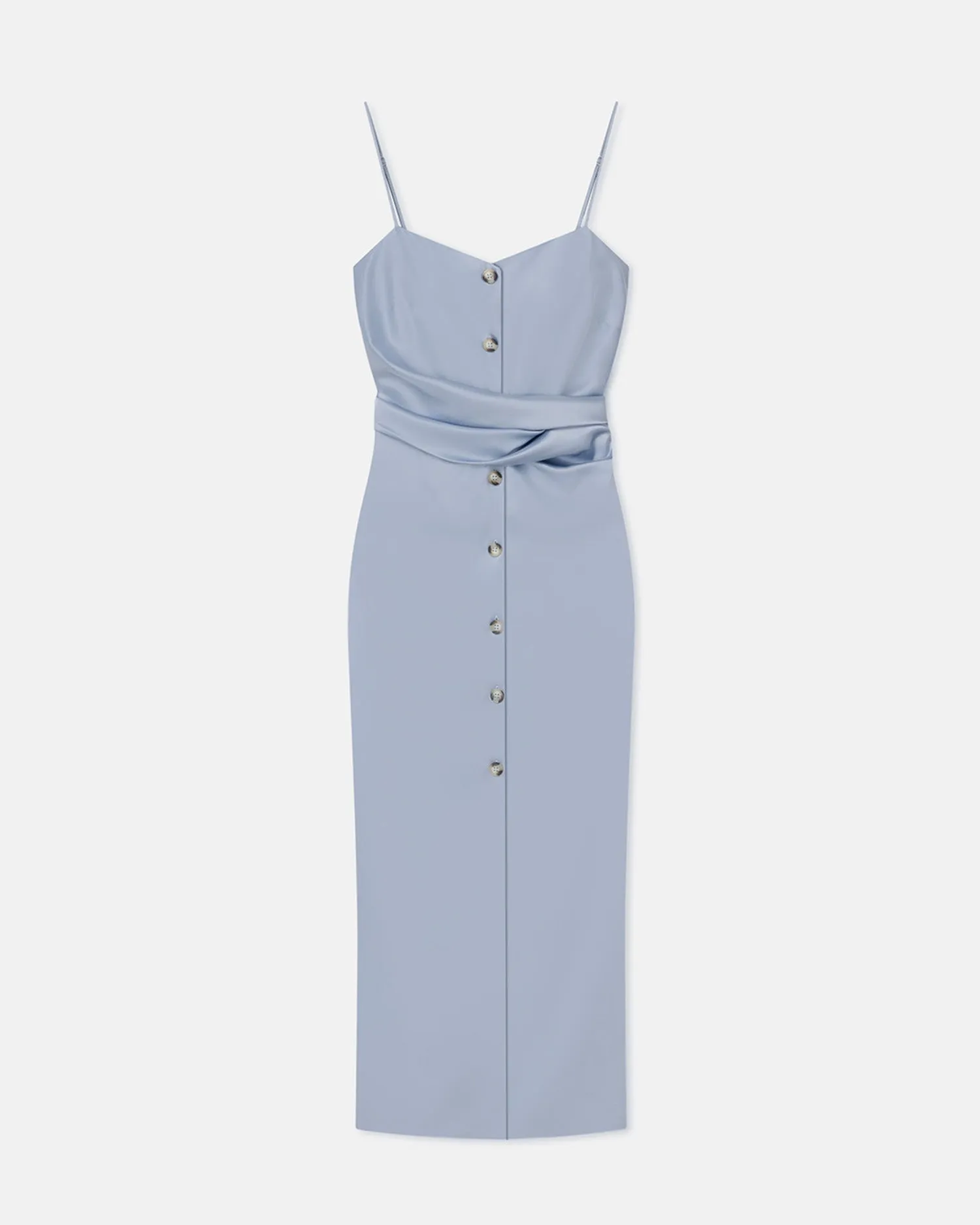 Sayan - Draped Slip Satin Midi Dress - Ice Blue