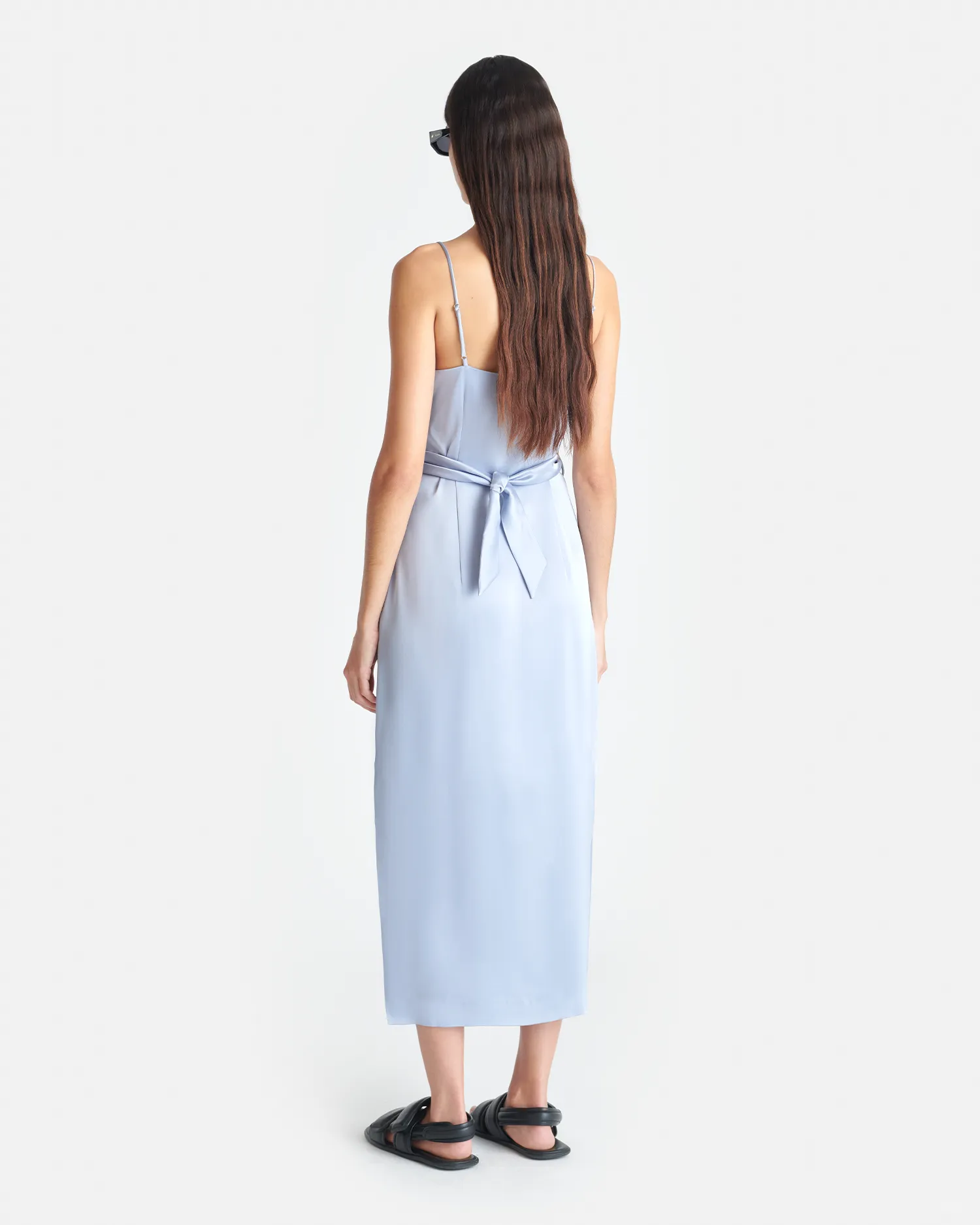 Sayan - Draped Slip Satin Midi Dress - Ice Blue