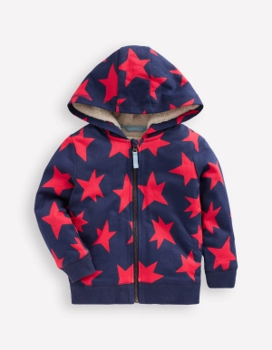 Shaggy-Lined Hoodie-Navy star