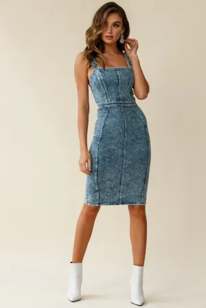 Shalom Structured Bodycon Midi Dress Washed Blue