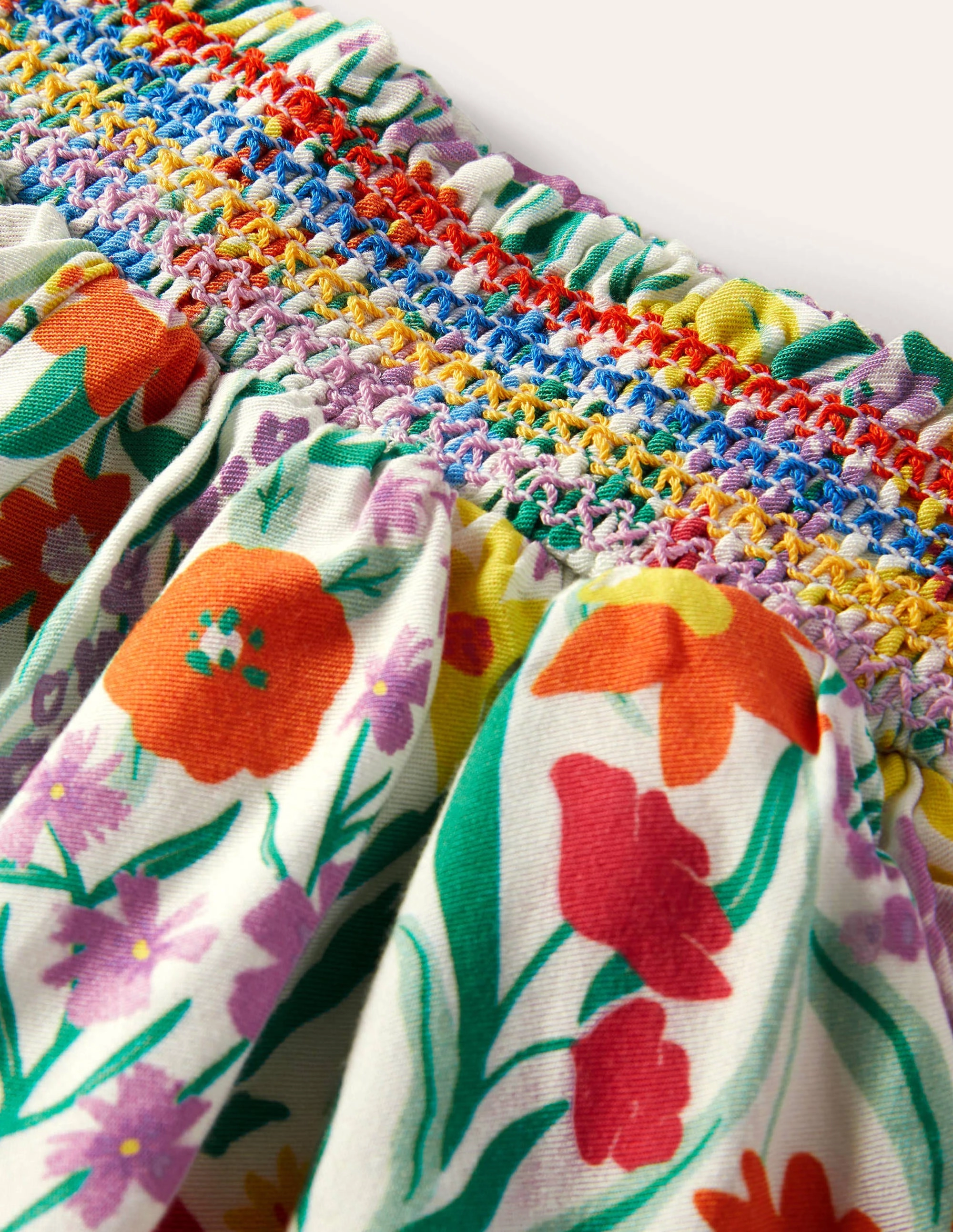 Shirred Waist Culottes-Multi Spring Meadow