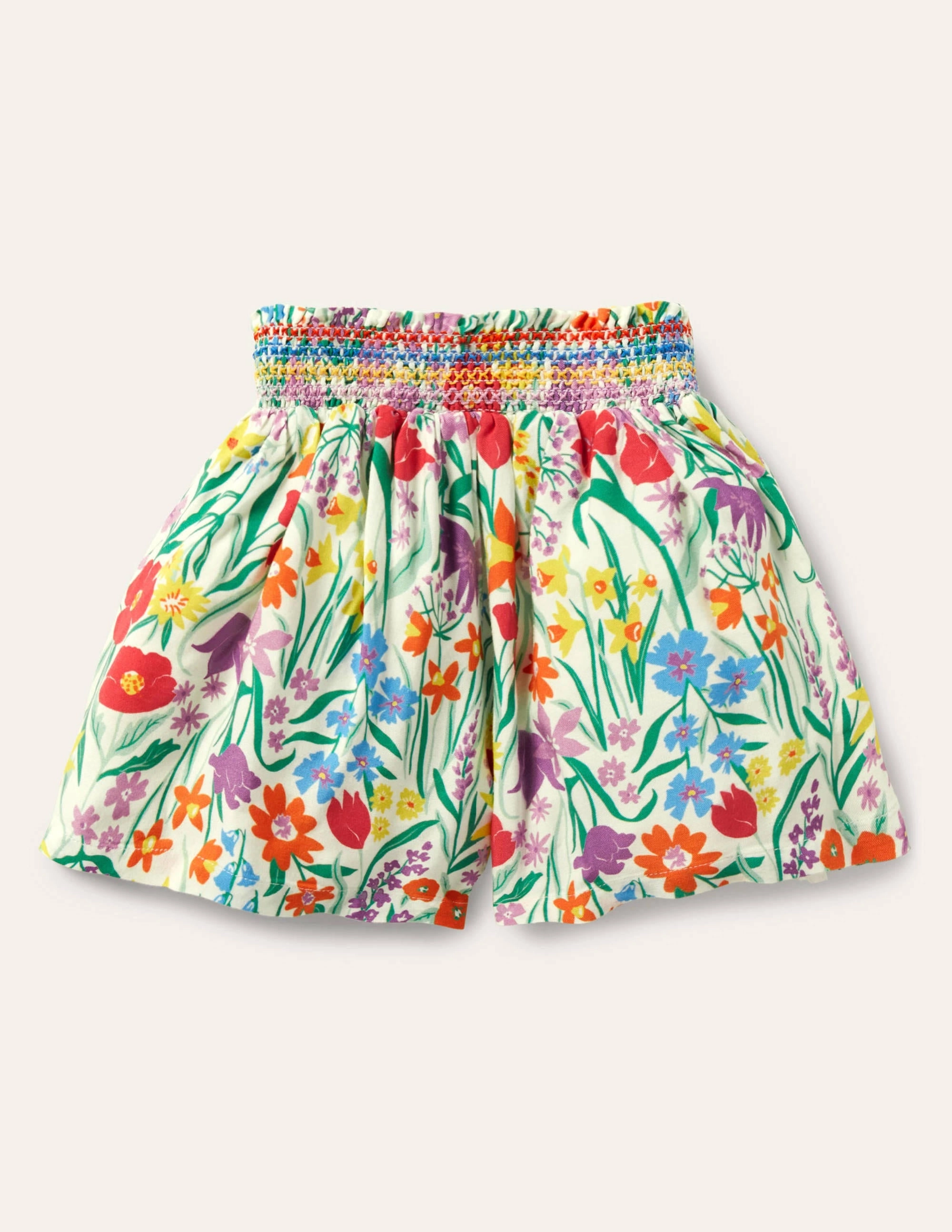 Shirred Waist Culottes-Multi Spring Meadow