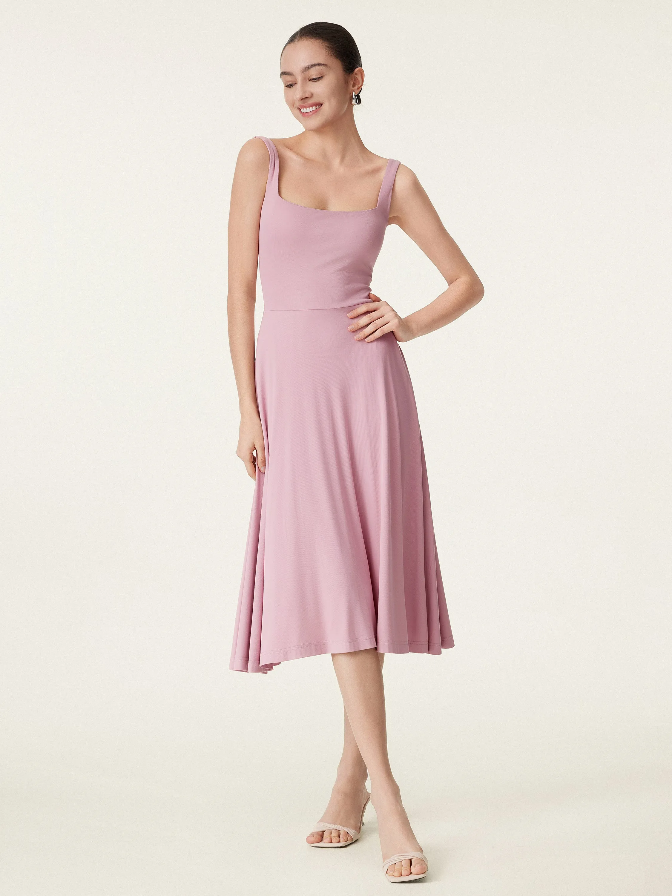 Square Neck Flowy New Airy Brami Midi Dress