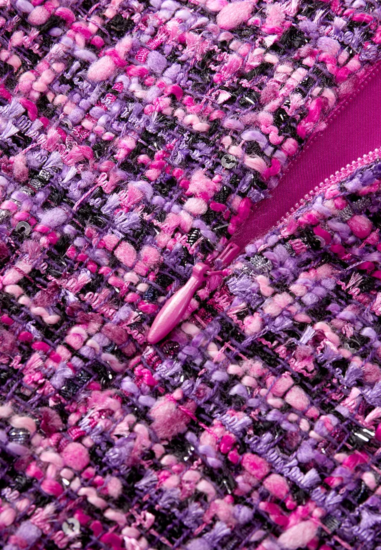 Structured Fuchsia Sequin-detail Trimmed Dress