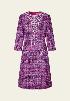 Structured Fuchsia Sequin-detail Trimmed Dress
