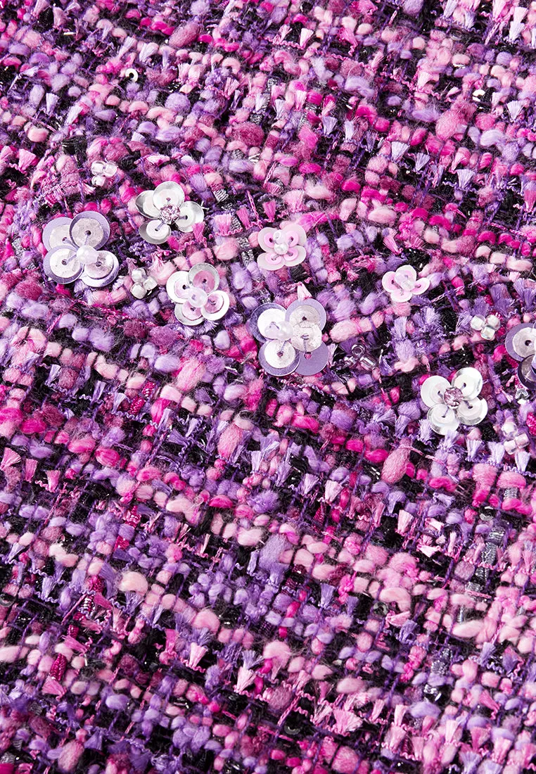 Structured Fuchsia Sequin-detail Trimmed Dress