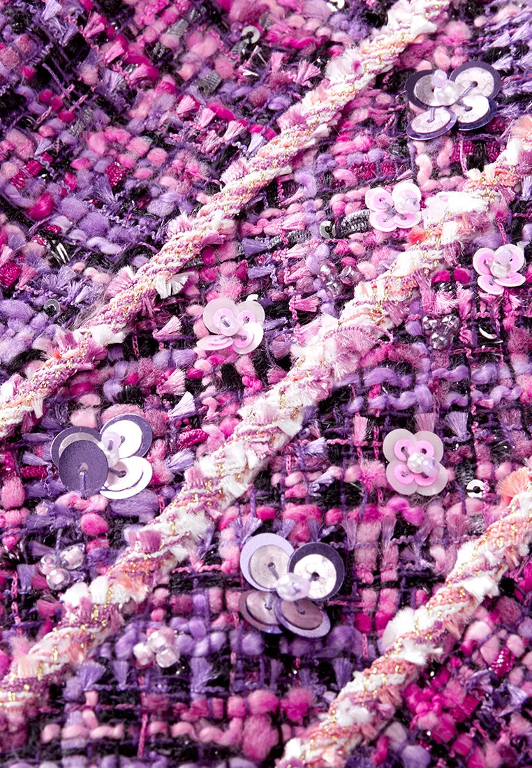 Structured Fuchsia Sequin-detail Trimmed Dress