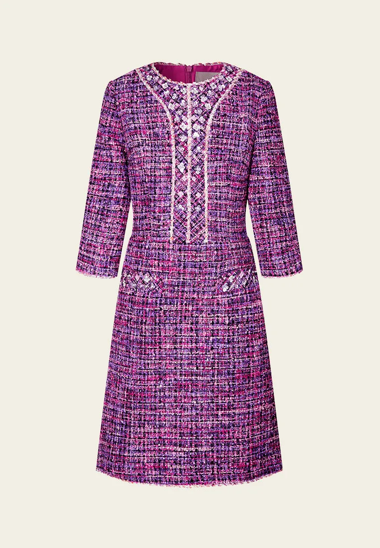 Structured Fuchsia Sequin-detail Trimmed Dress