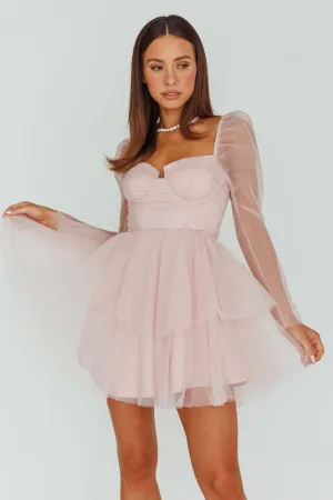 Veola Long Sleeve Tulle Mini Dress Blush