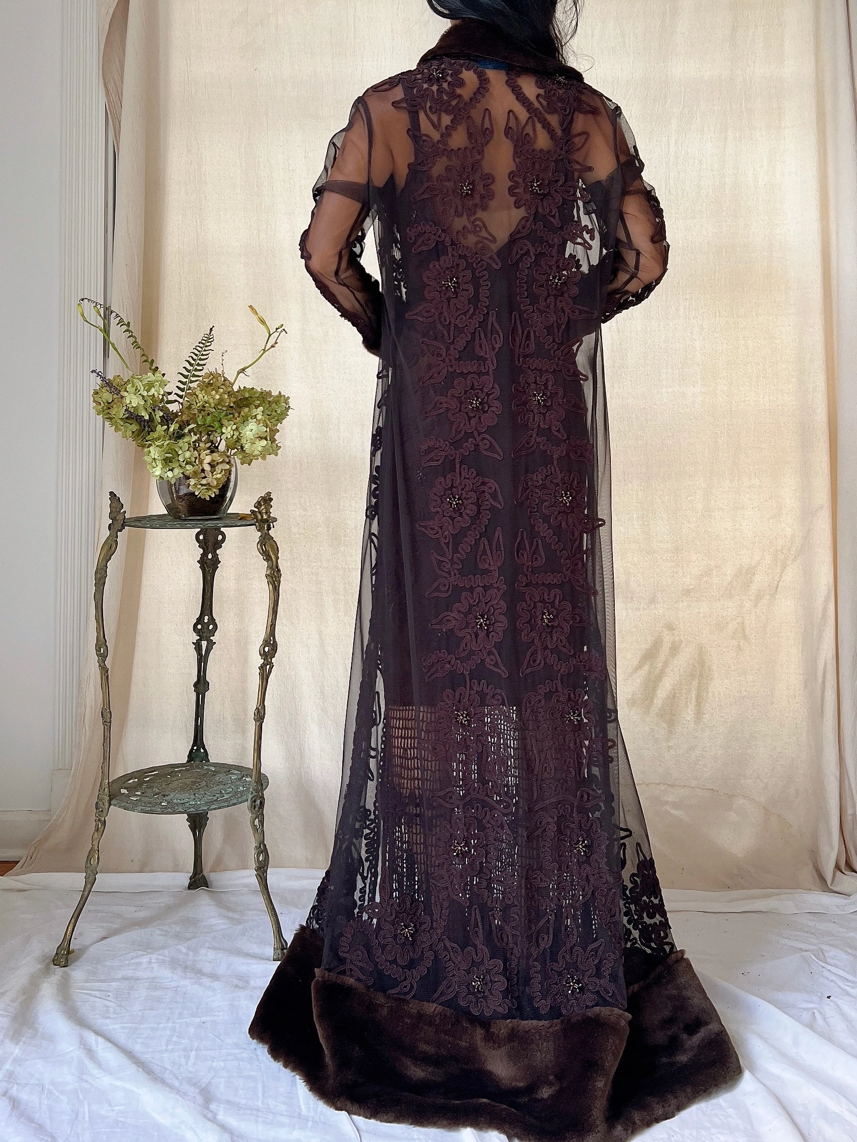 Vintage 2-Piece Chocolate Crochet Set - M
