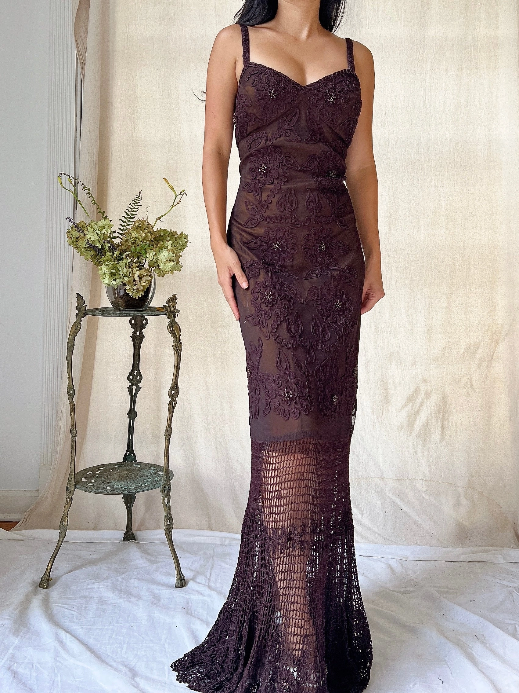 Vintage 2-Piece Chocolate Crochet Set - M
