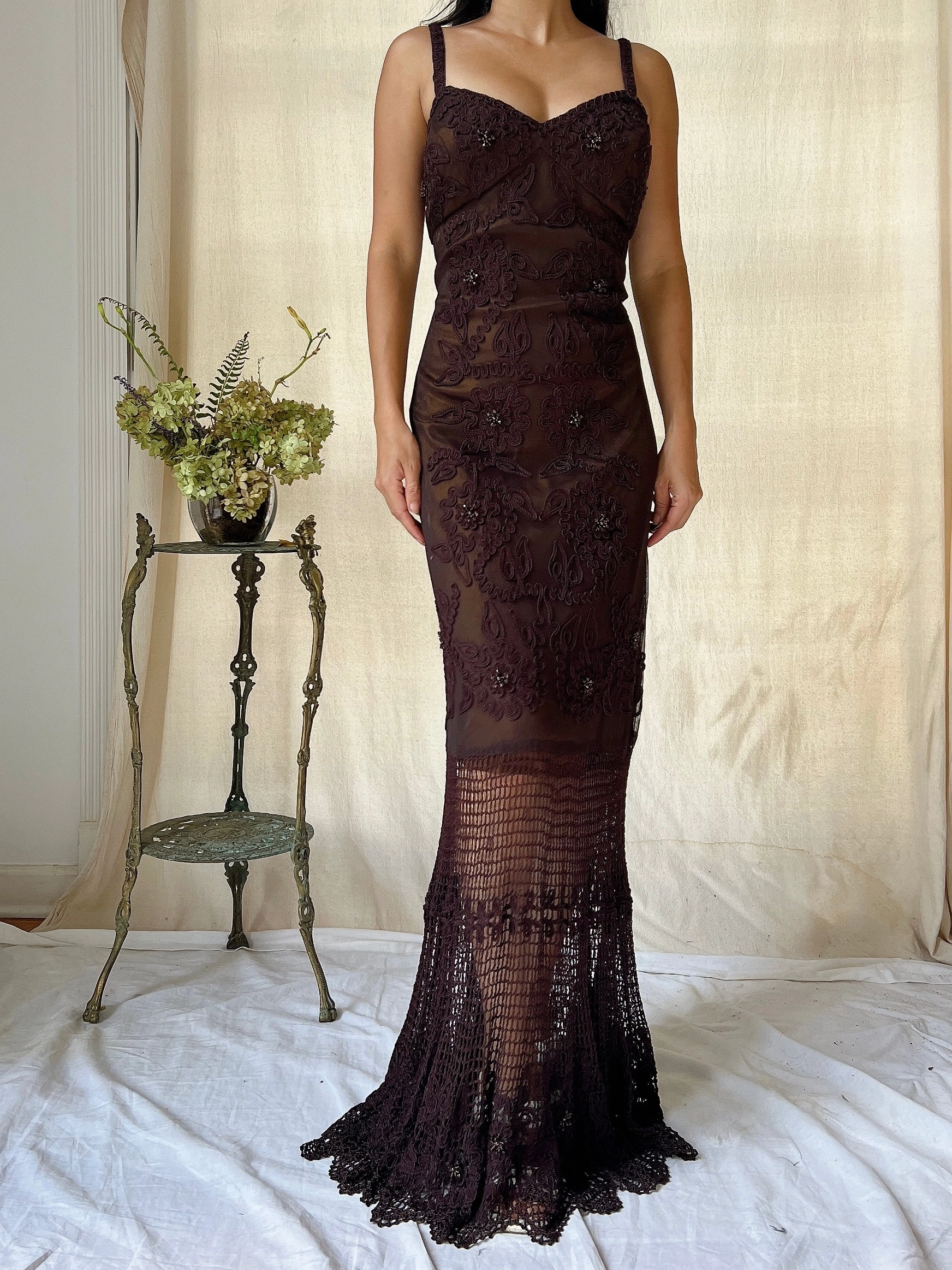Vintage 2-Piece Chocolate Crochet Set - M