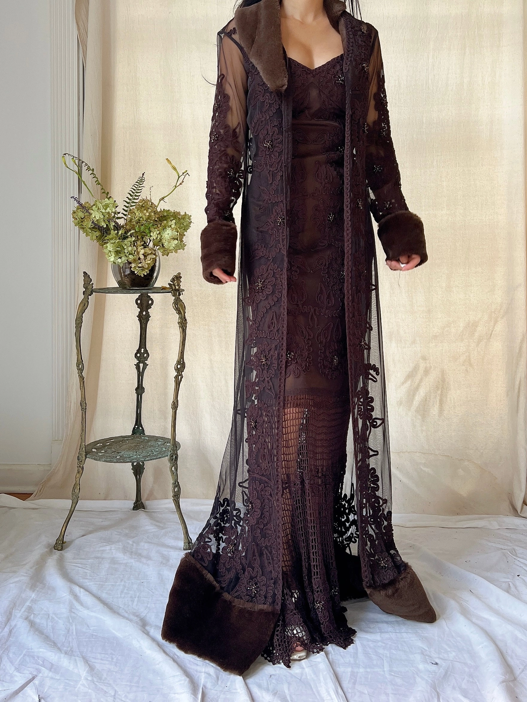 Vintage 2-Piece Chocolate Crochet Set - M