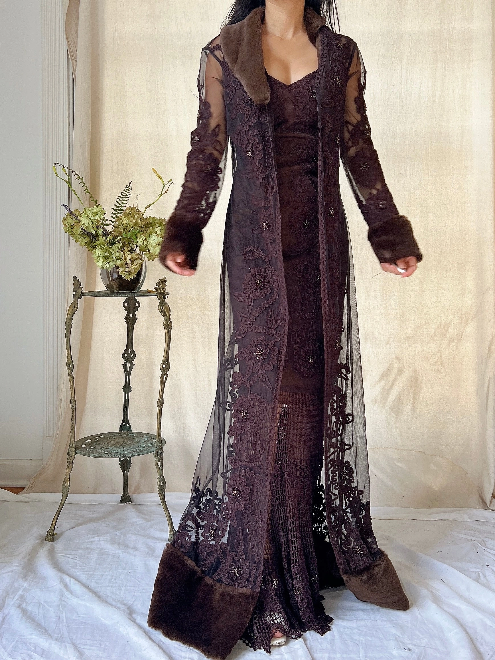 Vintage 2-Piece Chocolate Crochet Set - M