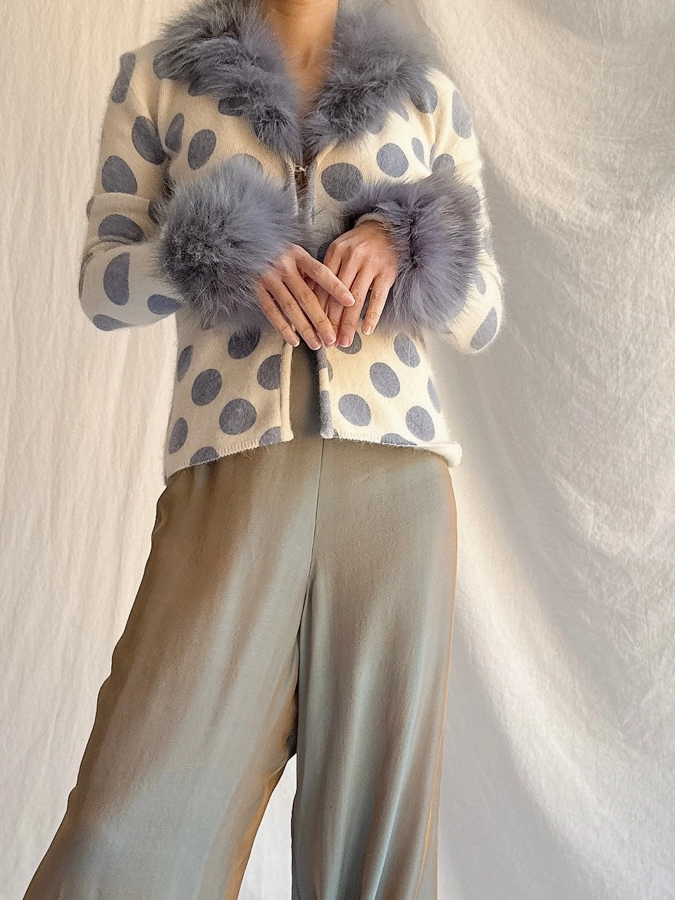 Vintage Angora and Fox Fur Trimmed Cardigan - XS/S