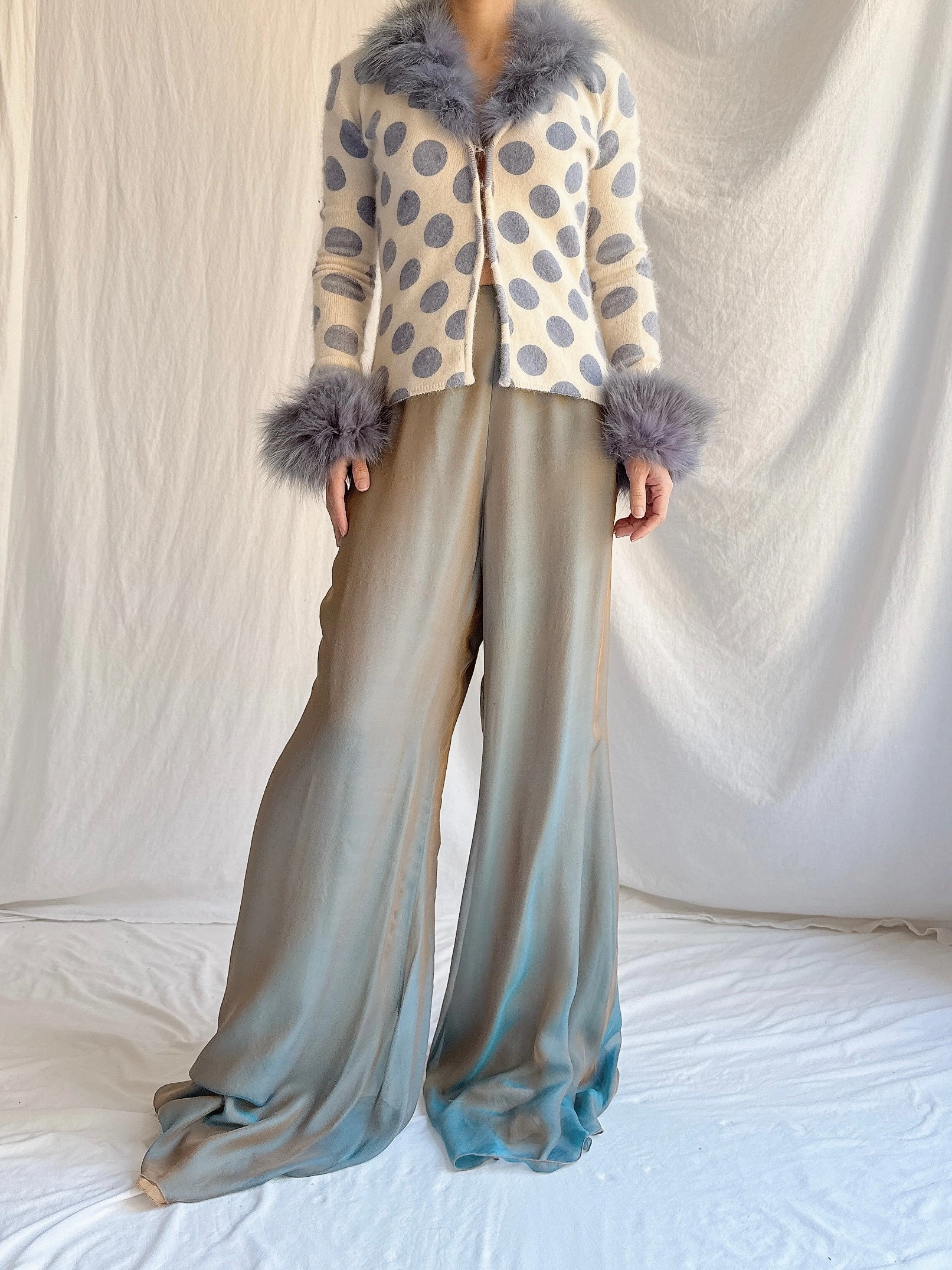 Vintage Angora and Fox Fur Trimmed Cardigan - XS/S