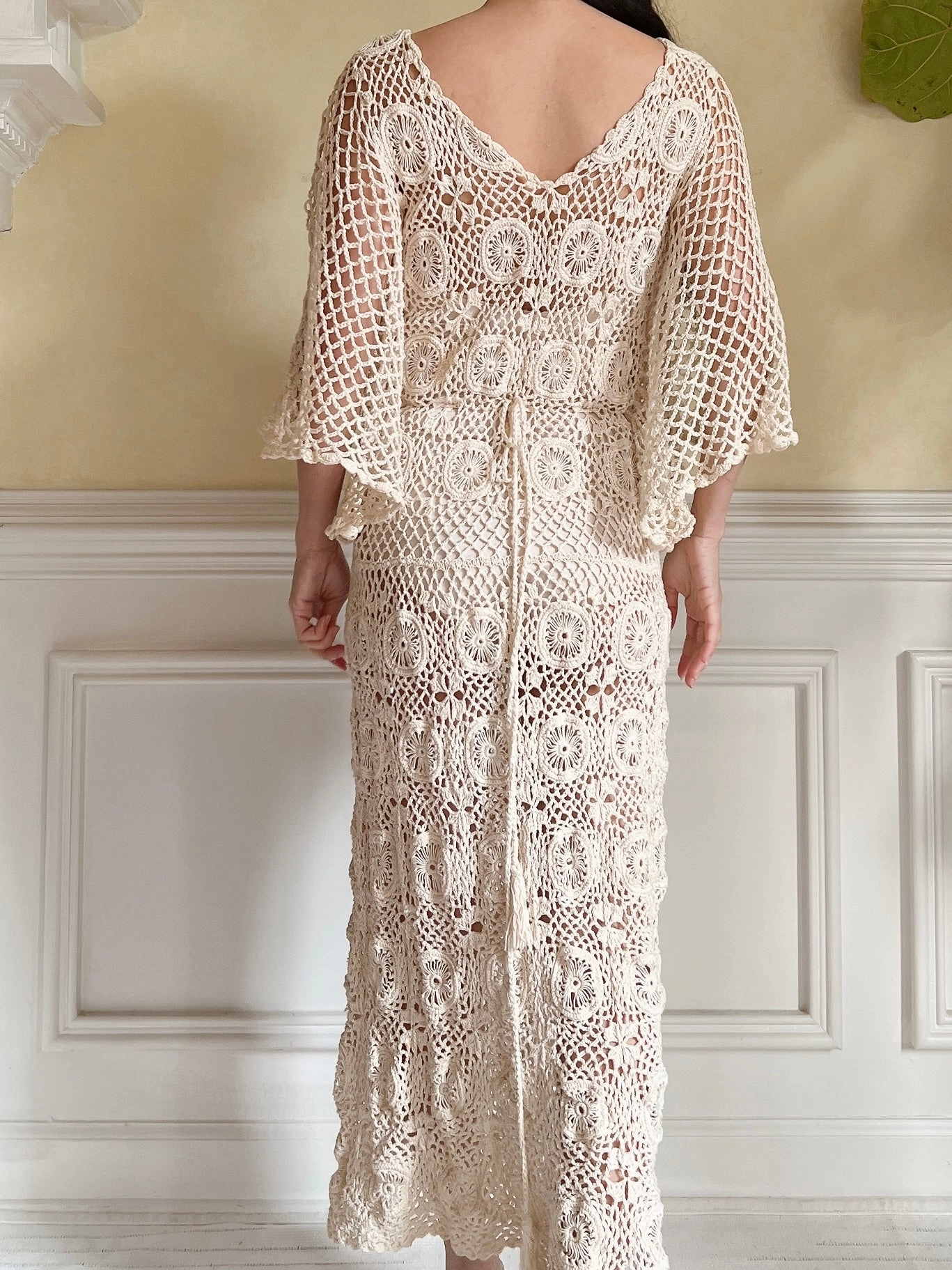Vintage Beige Crochet Dress - S-L