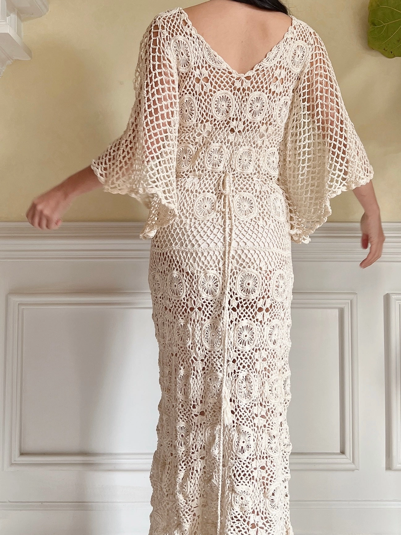 Vintage Beige Crochet Dress - S-L