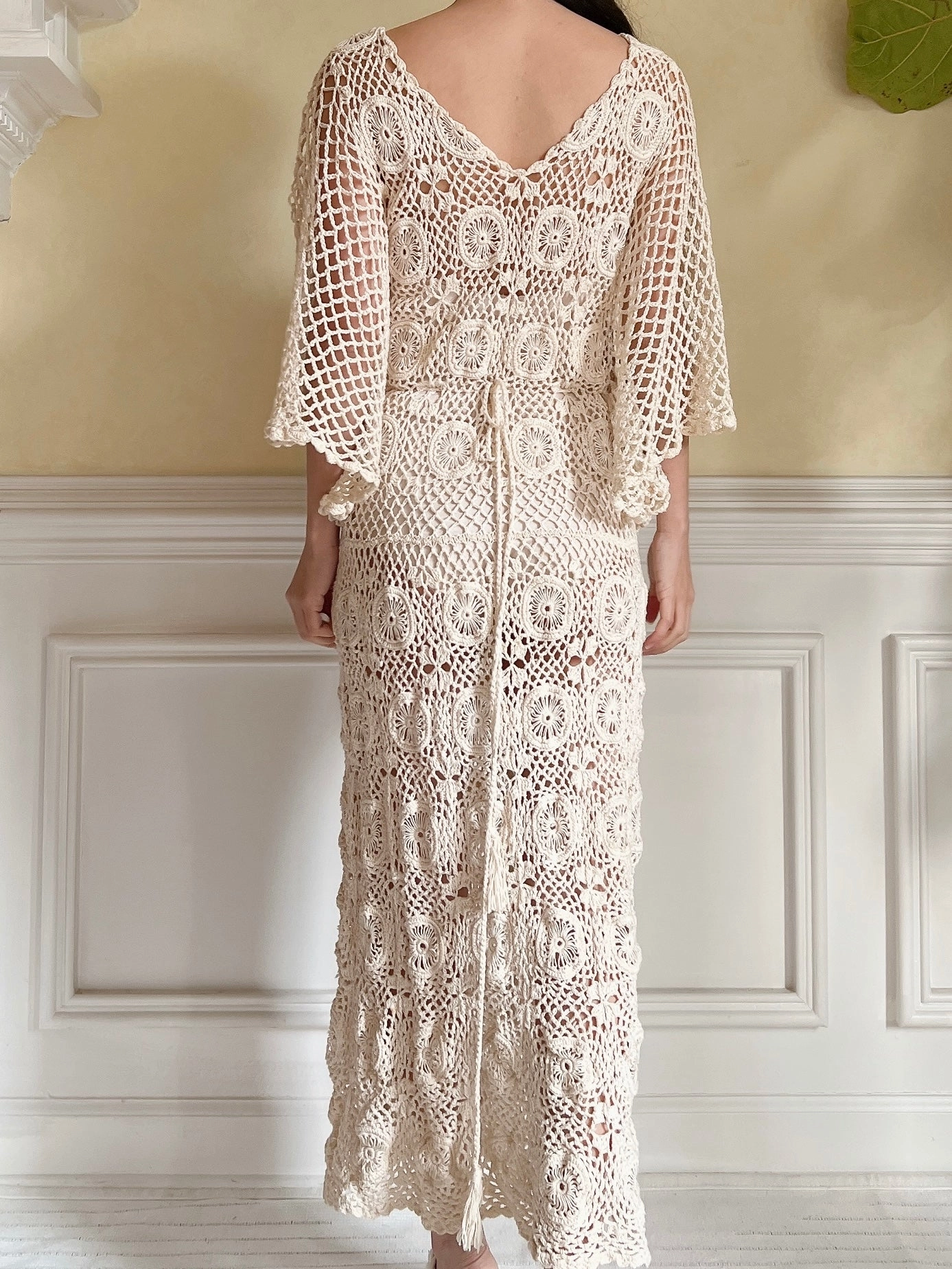Vintage Beige Crochet Dress - S-L