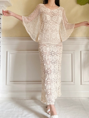Vintage Beige Crochet Dress - S-L
